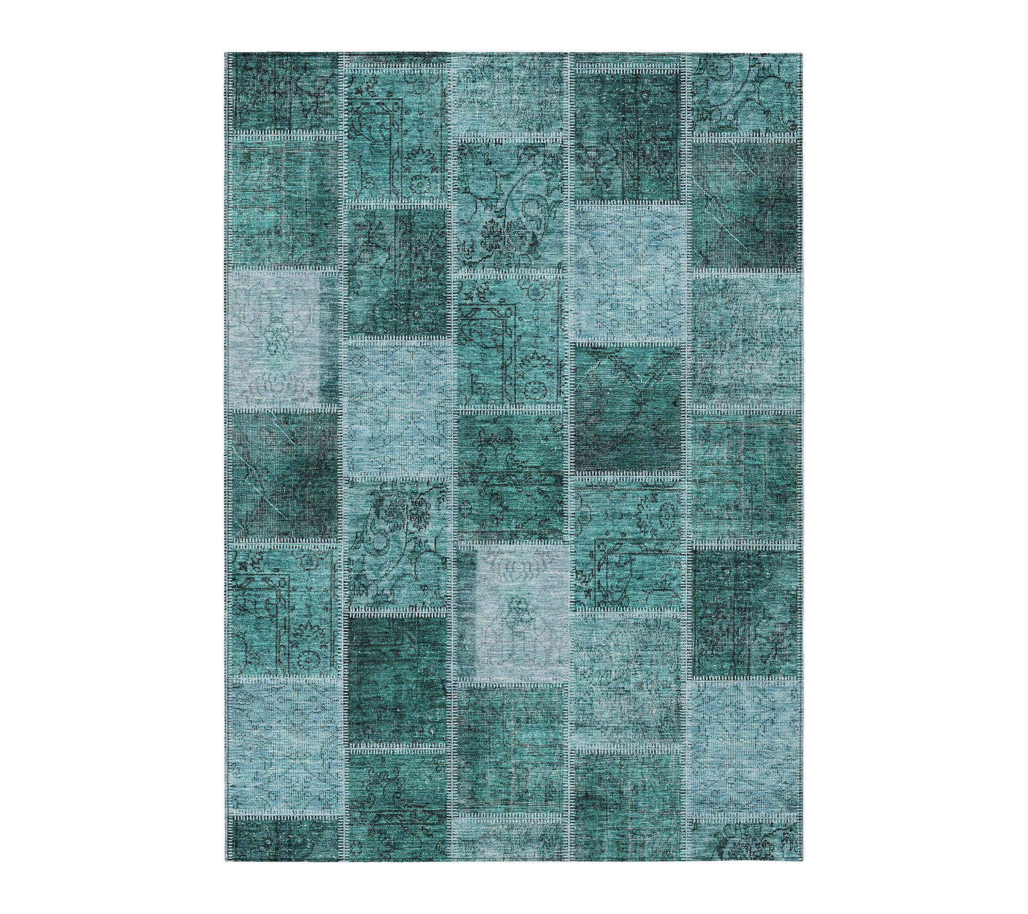HomeRoots 5' X 8' Teal Blue Aqua And Charcoal Patchwork Washab