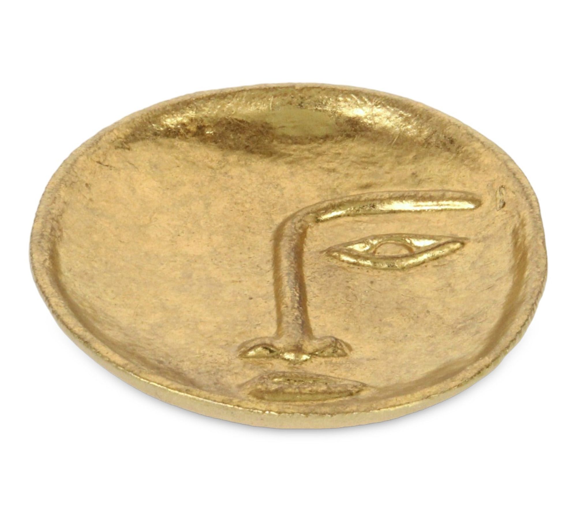 HomeRoots 8" Gold Cast Iron Mod Face Oval Trinket Tray