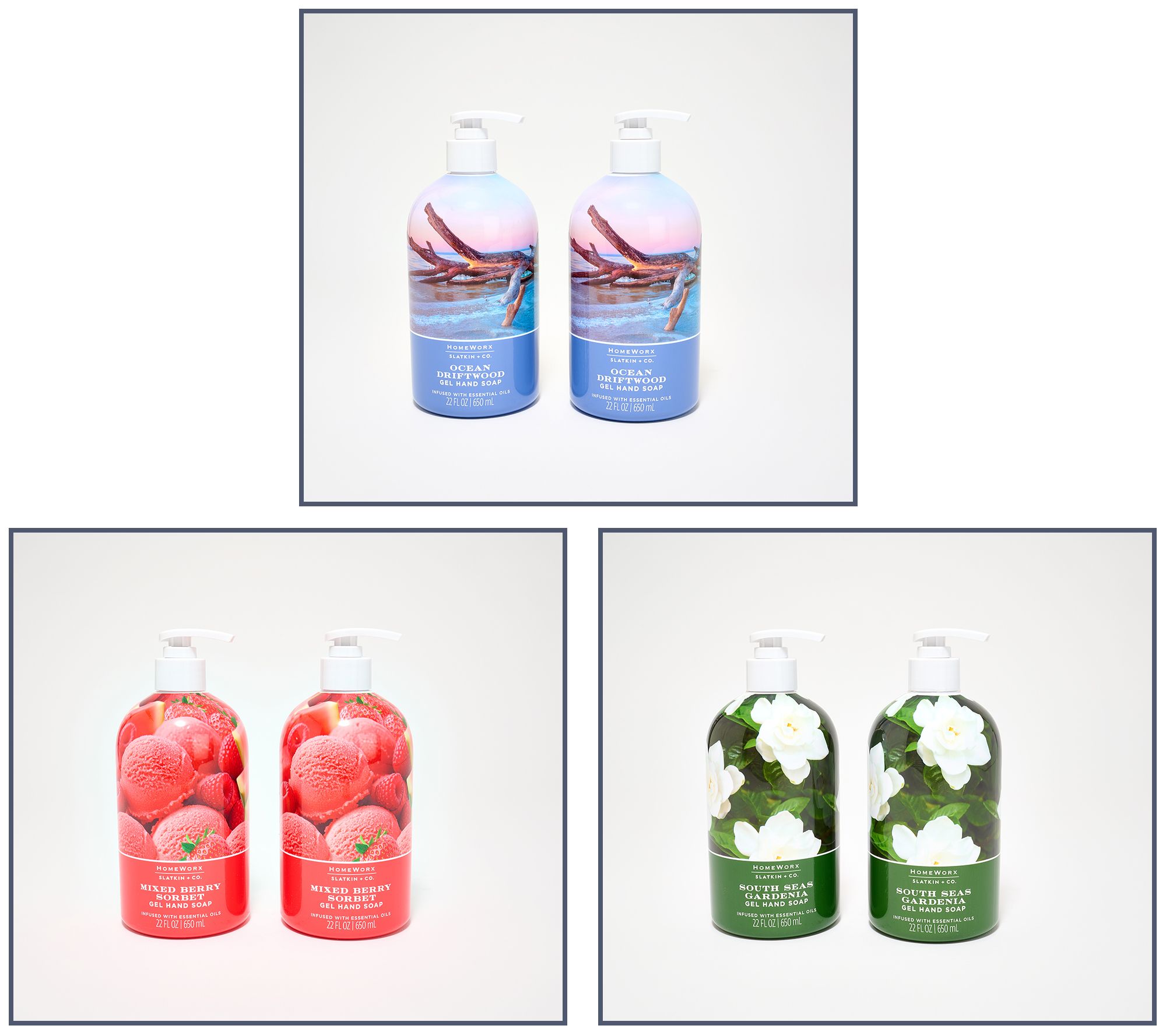 HomeWorx by Slatkin + Co. S/2 22oz Summer Favorites Gel Hand Soap