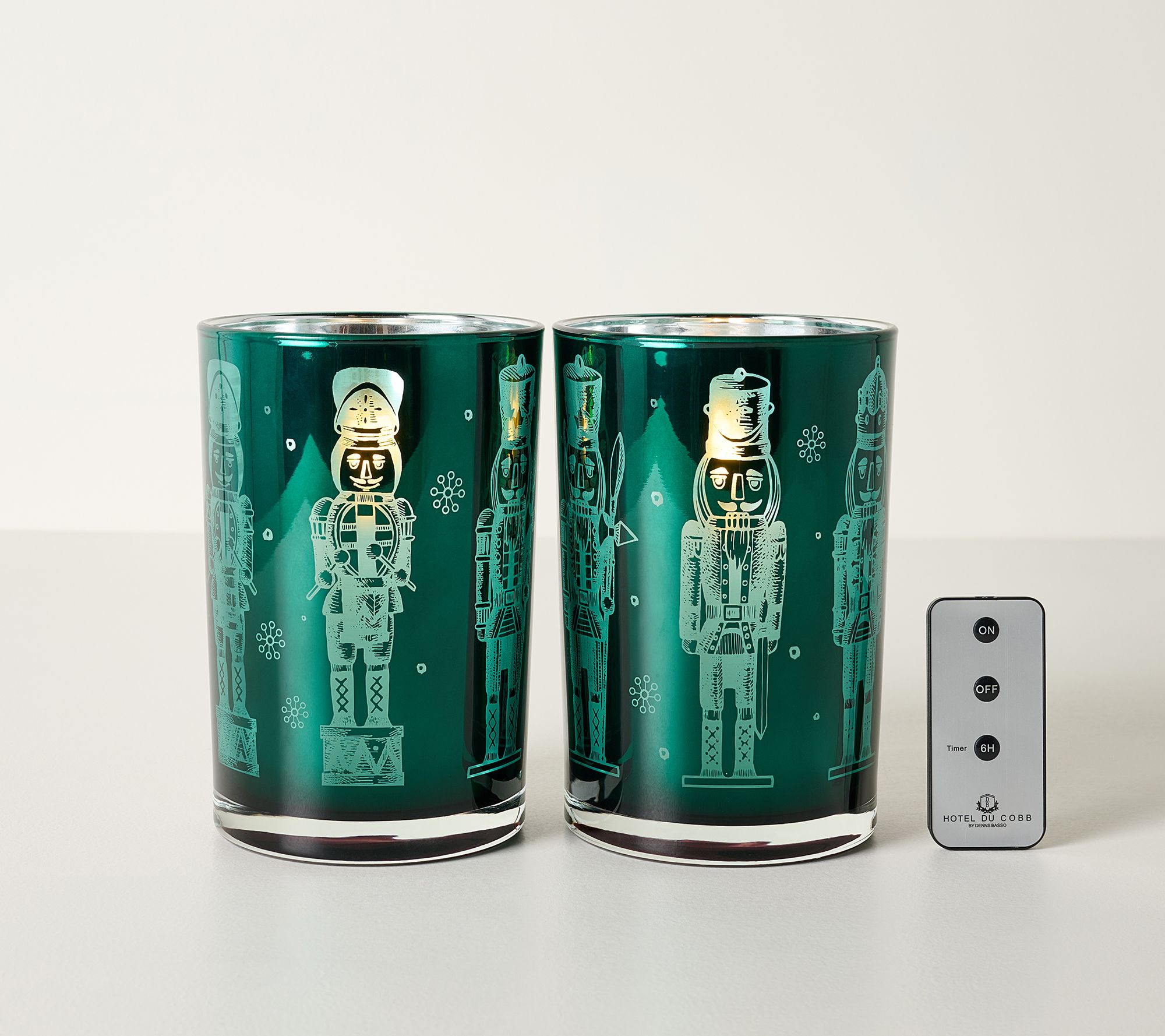 Hotel du Cobb by Dennis Basso S/2 Etched Glass Hurricanes