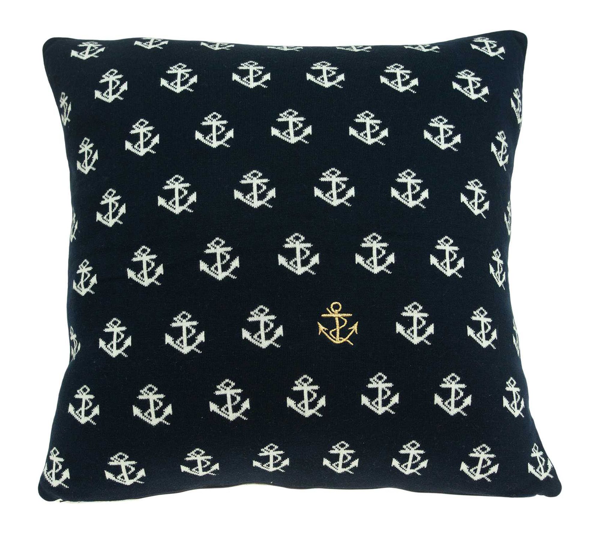 HomeRoots 20" Blue Off White Anchor Pillow