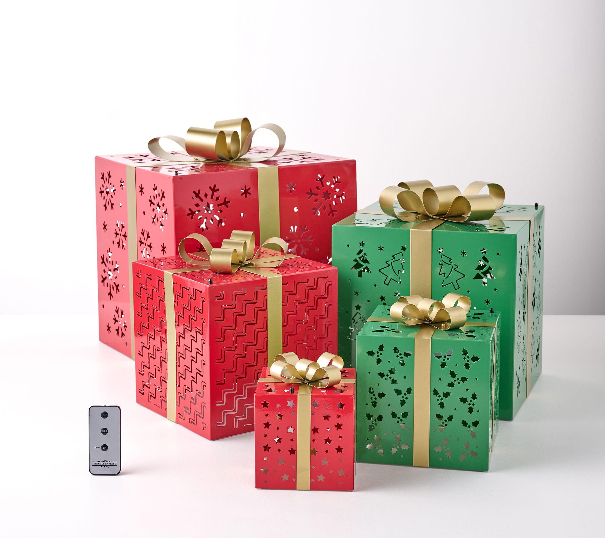 "As Is" Kringle Express Set of 5 LED Metal Stacked Presents