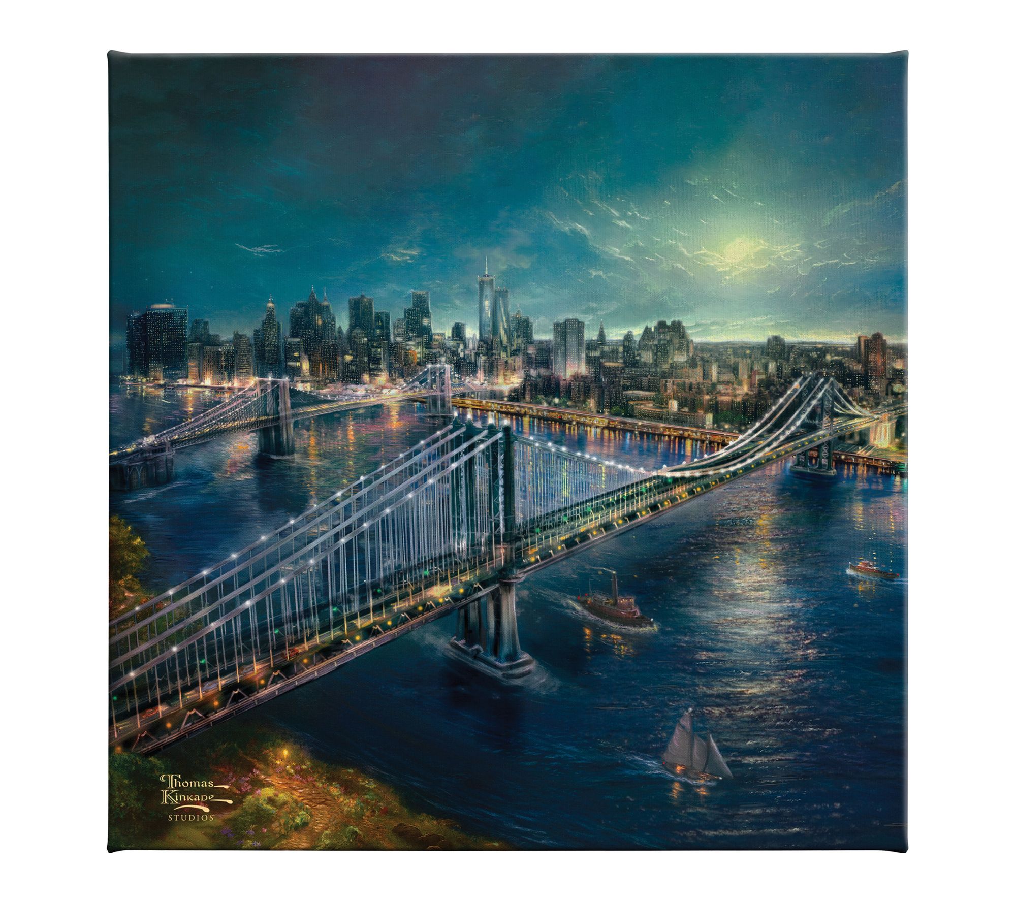 Thomas Kinkade Moonlight Over Manhattan 14x14 Gallery Wrap