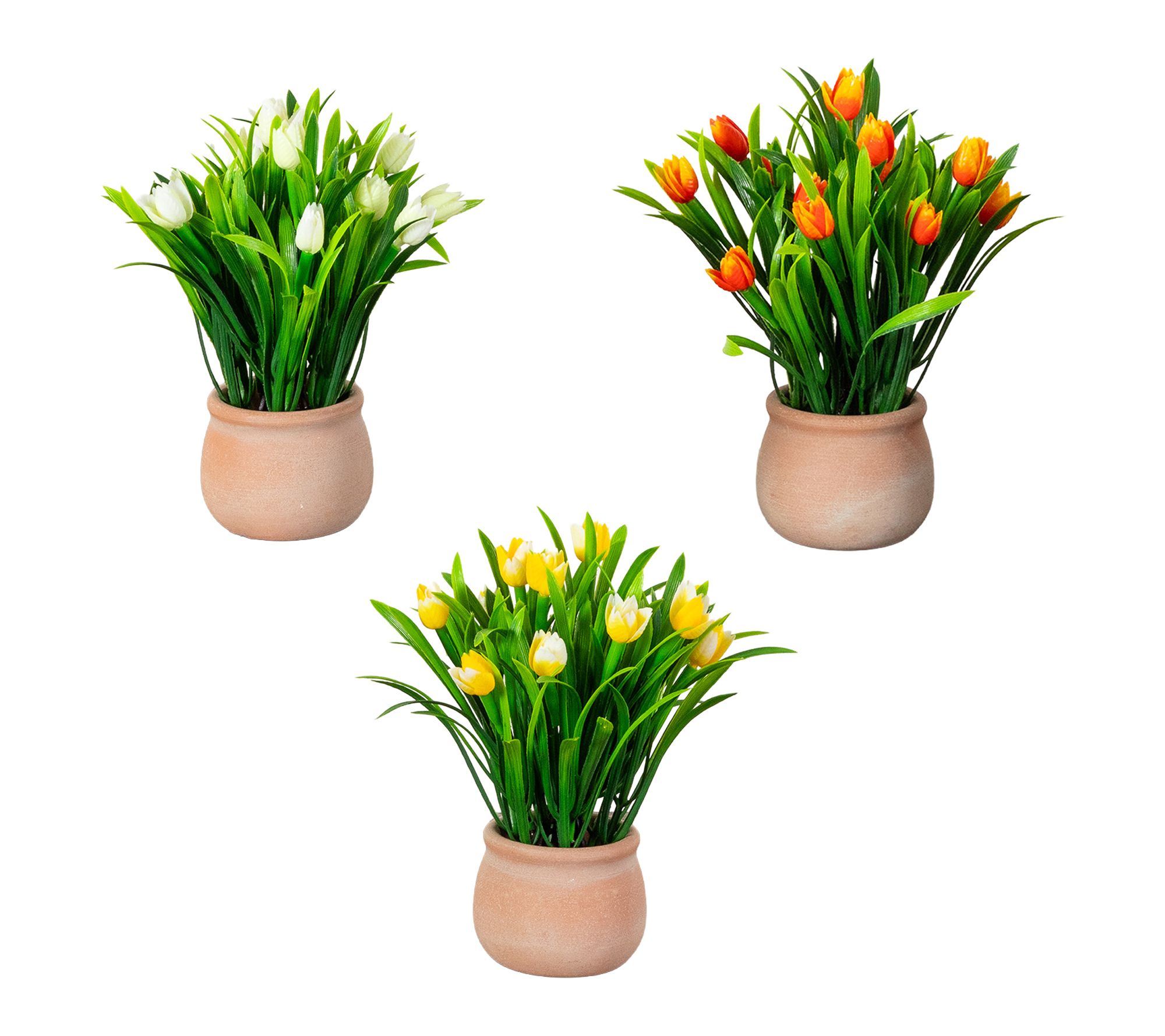 10-in Flowering Tulips in Planter - Set of 3 by Nearly Natural