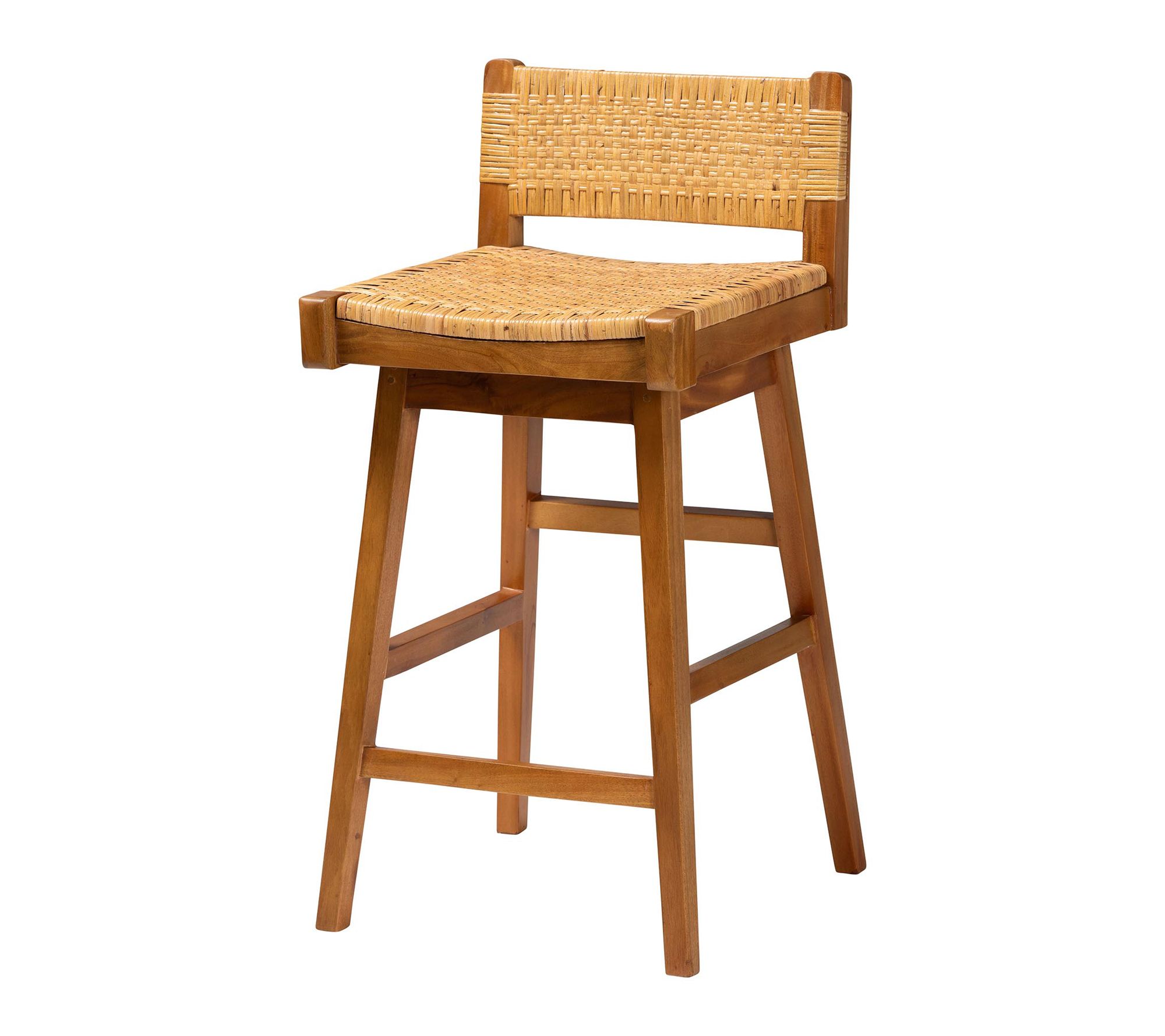 bali & pari Asgart Natural Rattan and Mahogany Wood Bar Stool