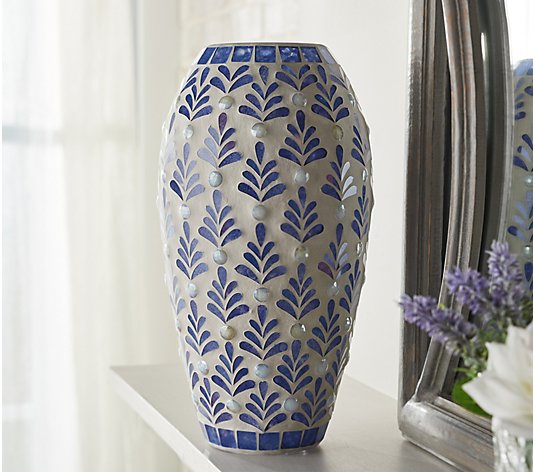 12" Illuminated Mosaic Vase with Jewels by Valerie
