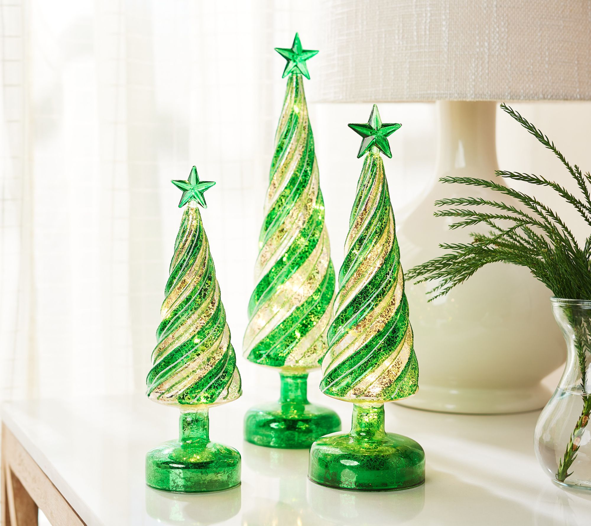 "As Is" Set of 3 Illuminated Candy Cane Swirl Trees by Valerie