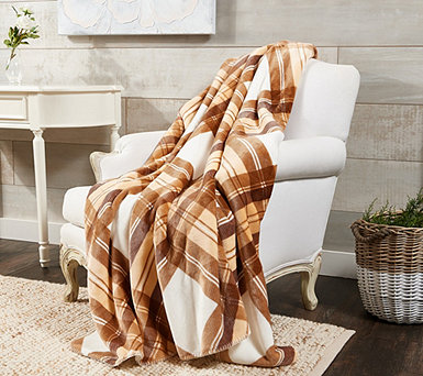  Home Reflections Printed 60"x70" Plaid Throw w/ Sherpa Reverse - H230420