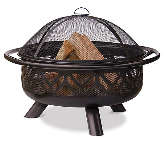 Bronze Wood Burning Fire Bowl with Geometric Design