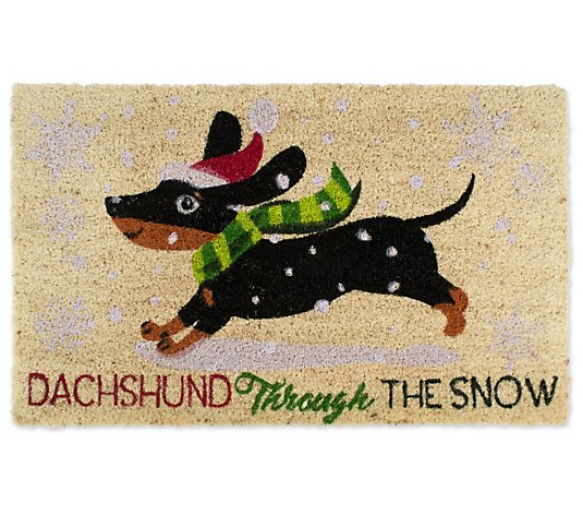 DII Dachshund Through The Snow Natural Coir Doormat