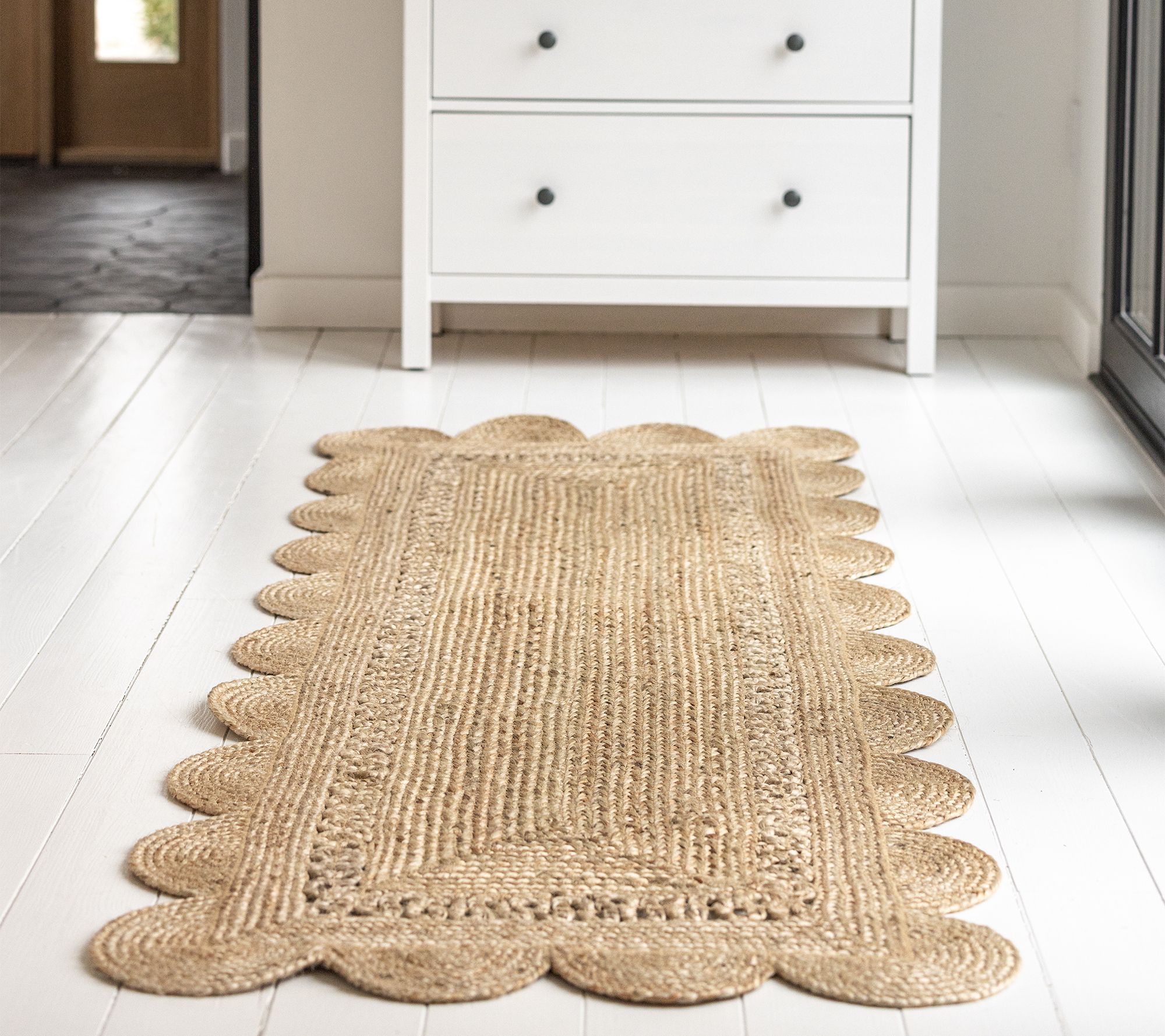 Limestone Scalloped Cotton Braided Rug Runner 30 x 72 - Allysons Place
