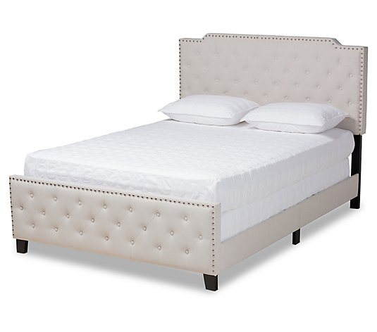 Baxton Studio Marion Fabric Button Tufted QueenSize Panel Bed