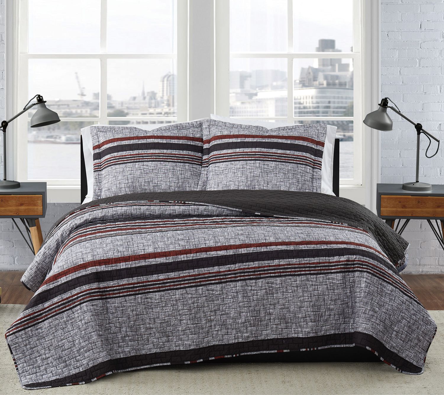 London Fog Warren Stripe Twin XL 2-Piece QuiltSet