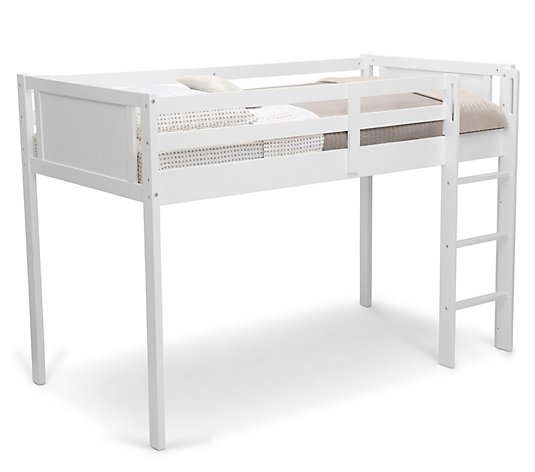 Low Twin Loft Bed with Guardrail and Ladder