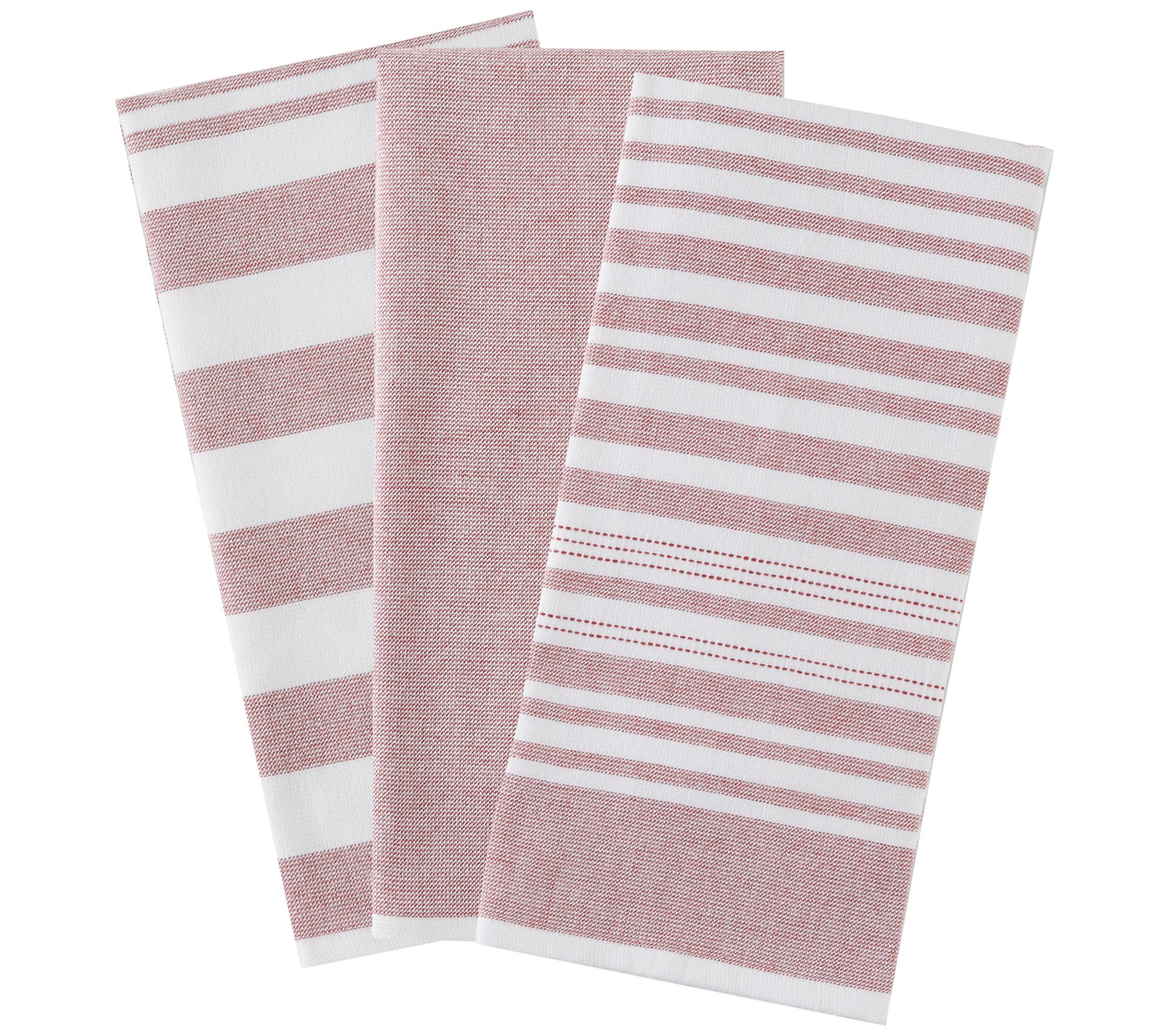 RITZ T-fal Red Solid and Stripe Cotton Waffle Terry Kitchen Towel