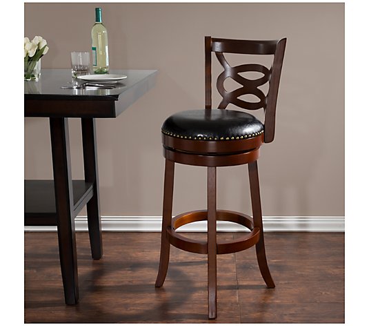 30" Wood and Leather Swivel Stool by Hastings Home