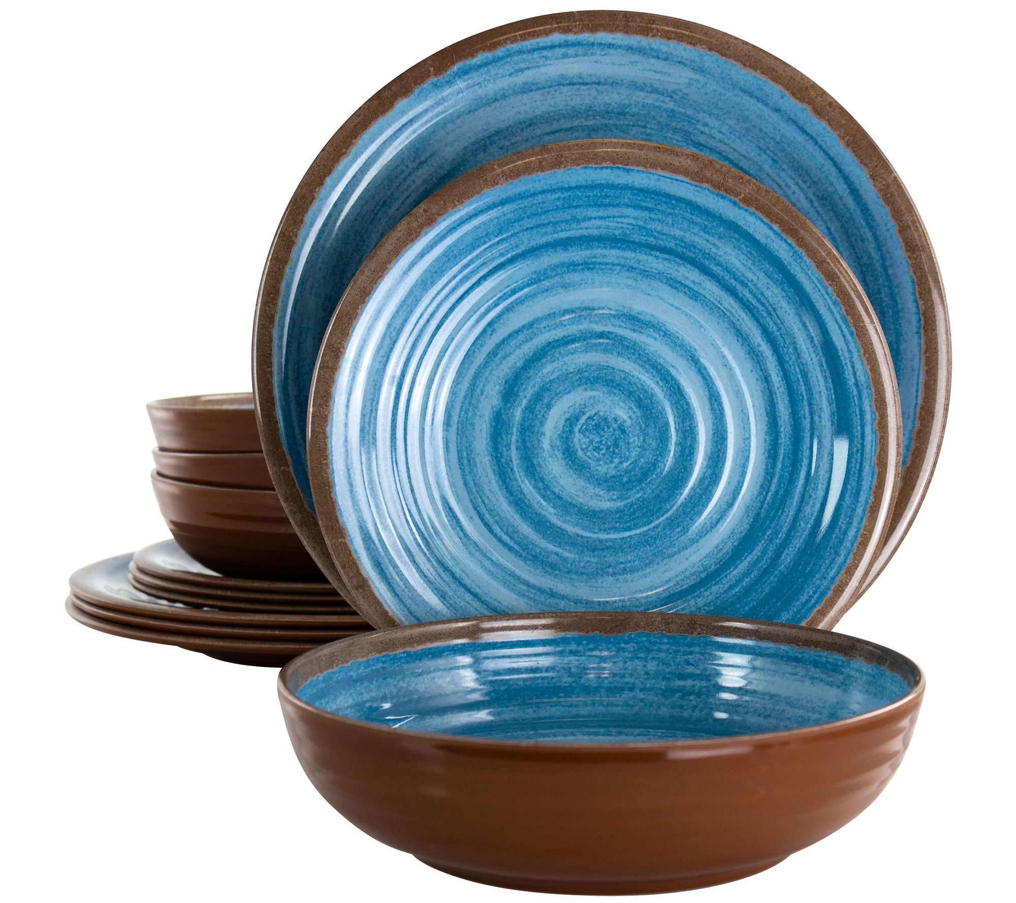 Elama Rippled Tides 12 Pc Lightweight MelamineDinnerware Set