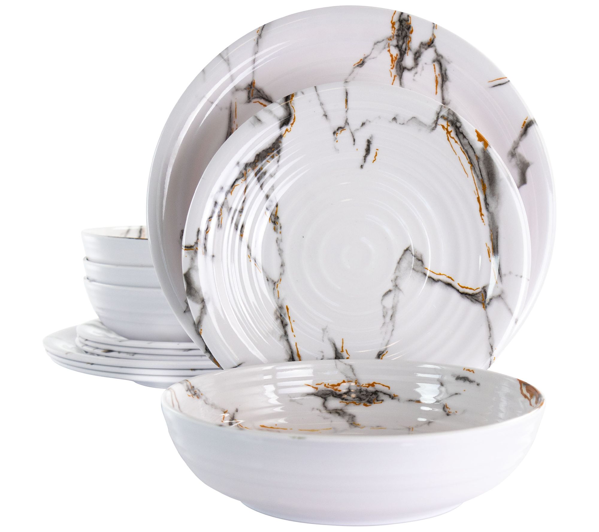 Elama Rippled Tides 12 Pc Lightweight MelamineDinnerware Set