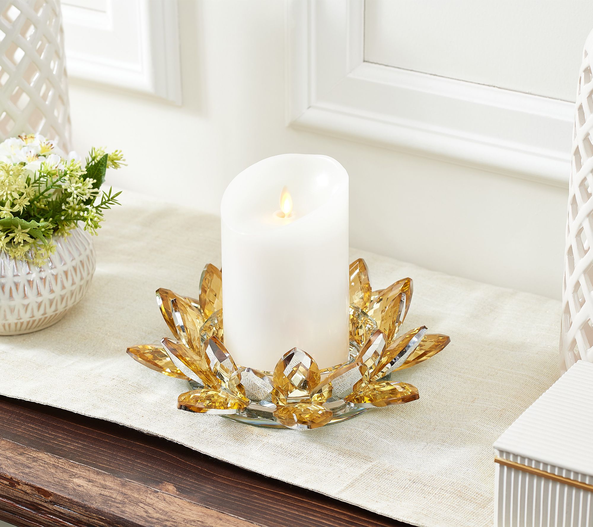 "As Is" 10" Mirrored Faceted Glass Lotus Holder by Valerie