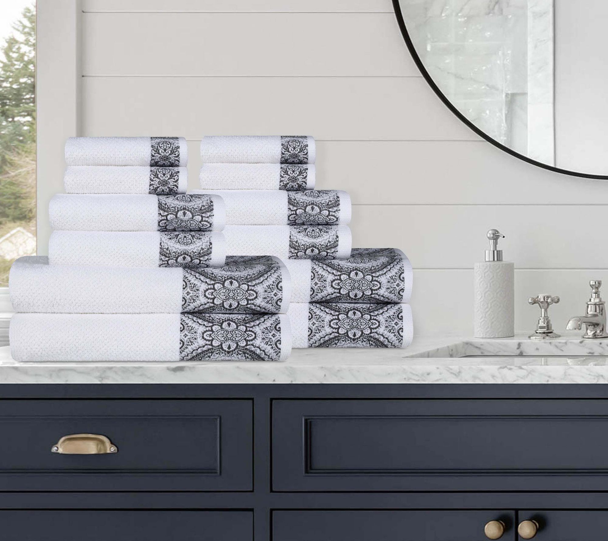 Superior Medallion Turkish Cotton 12PC JacquardTowel Set
