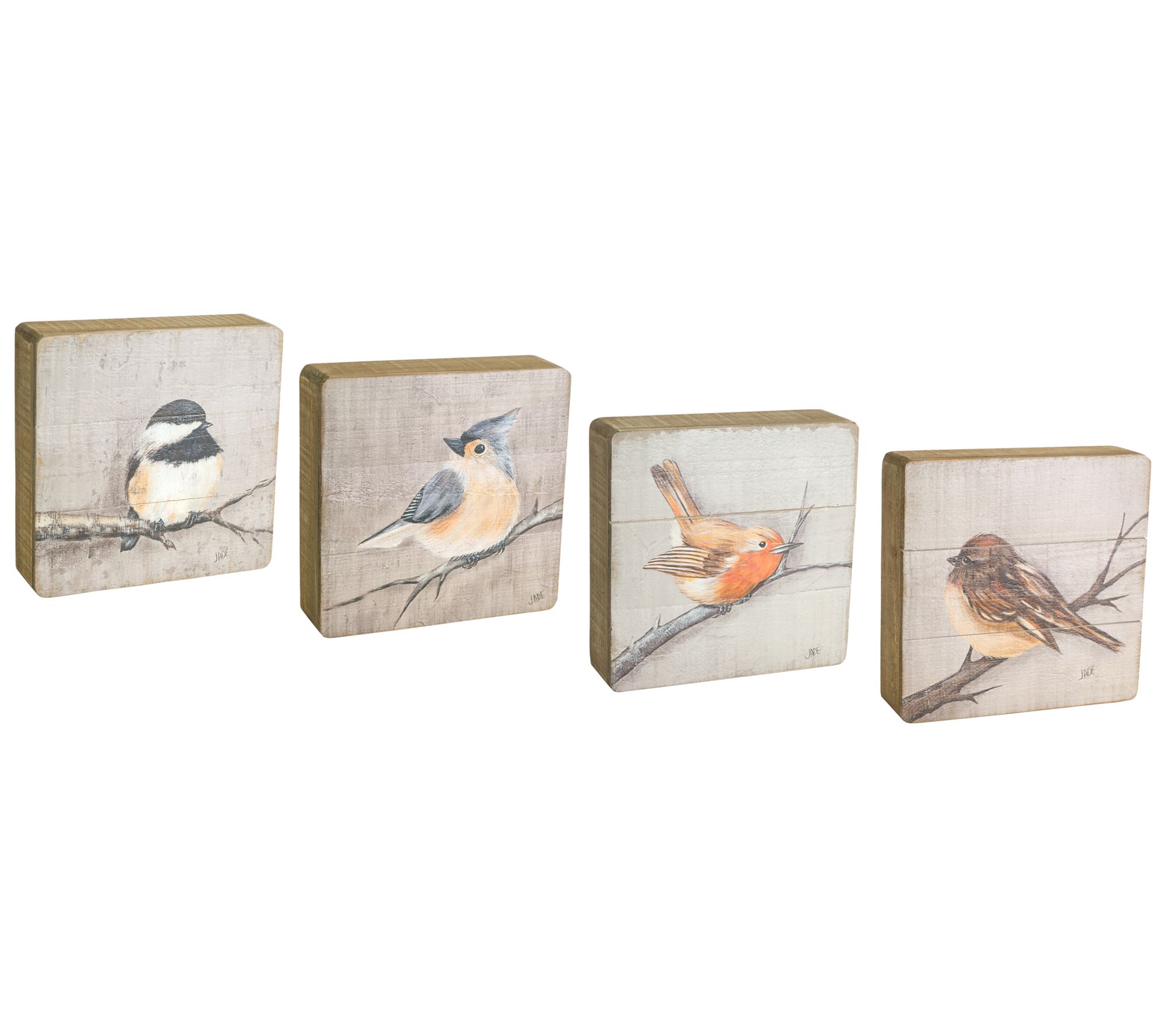Melrose Wooden Bird Plaque (Set of 4)