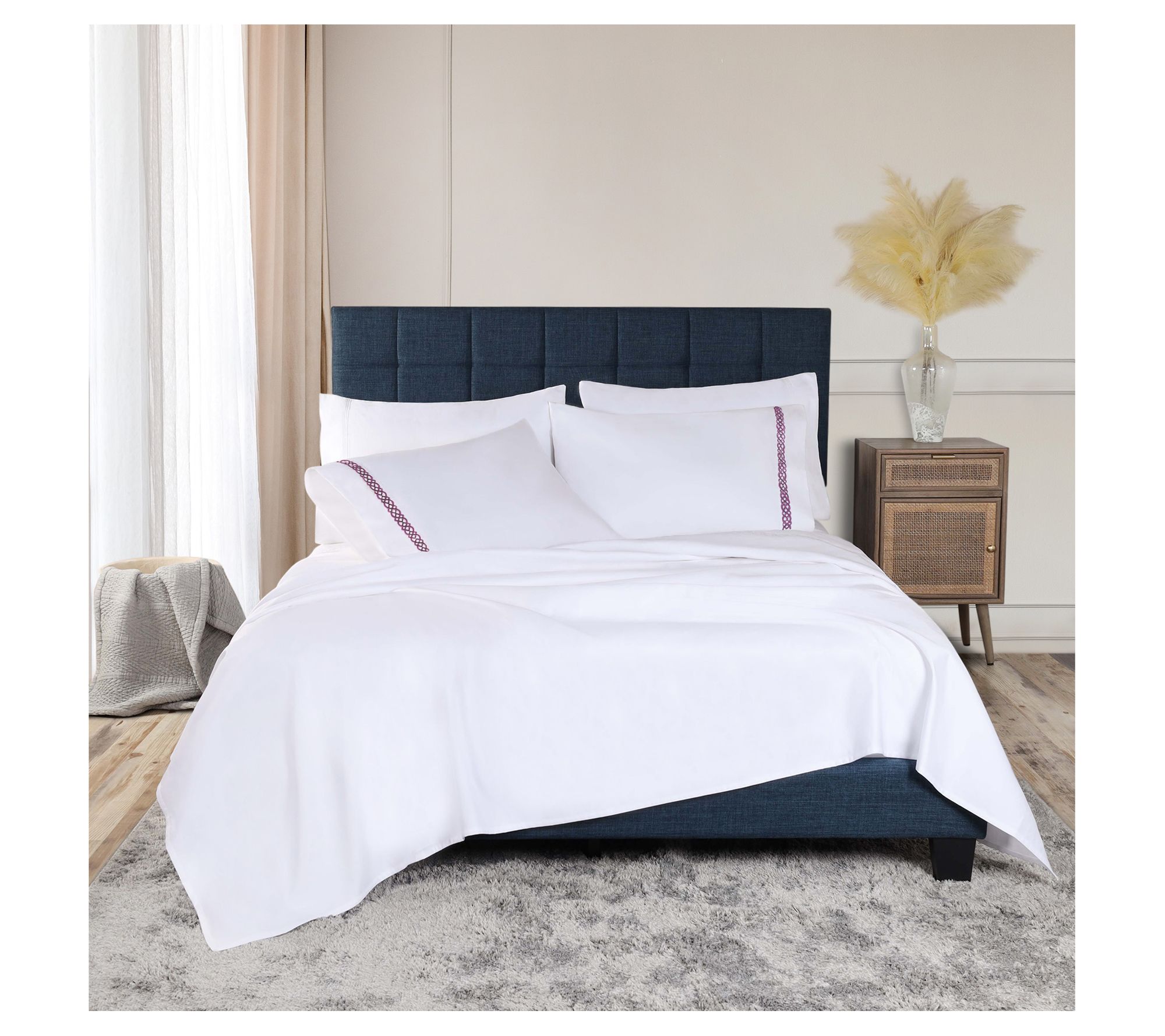 Superior Egyptian Cotton 1000TC Embroidered BedSheets- Queen