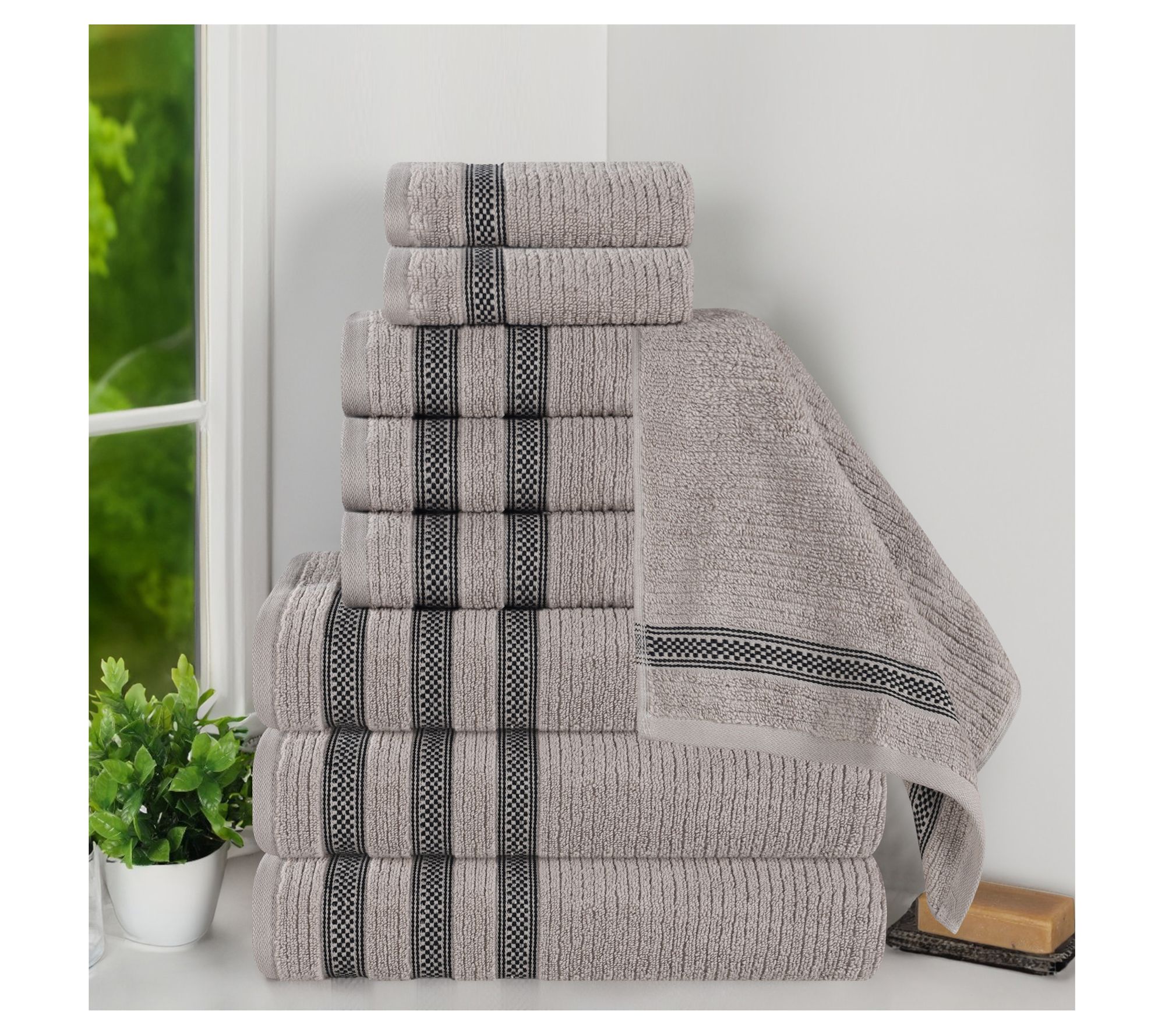 Superior 9pc Soft Zero Twist Cotton Ribbed Plush Towel Set