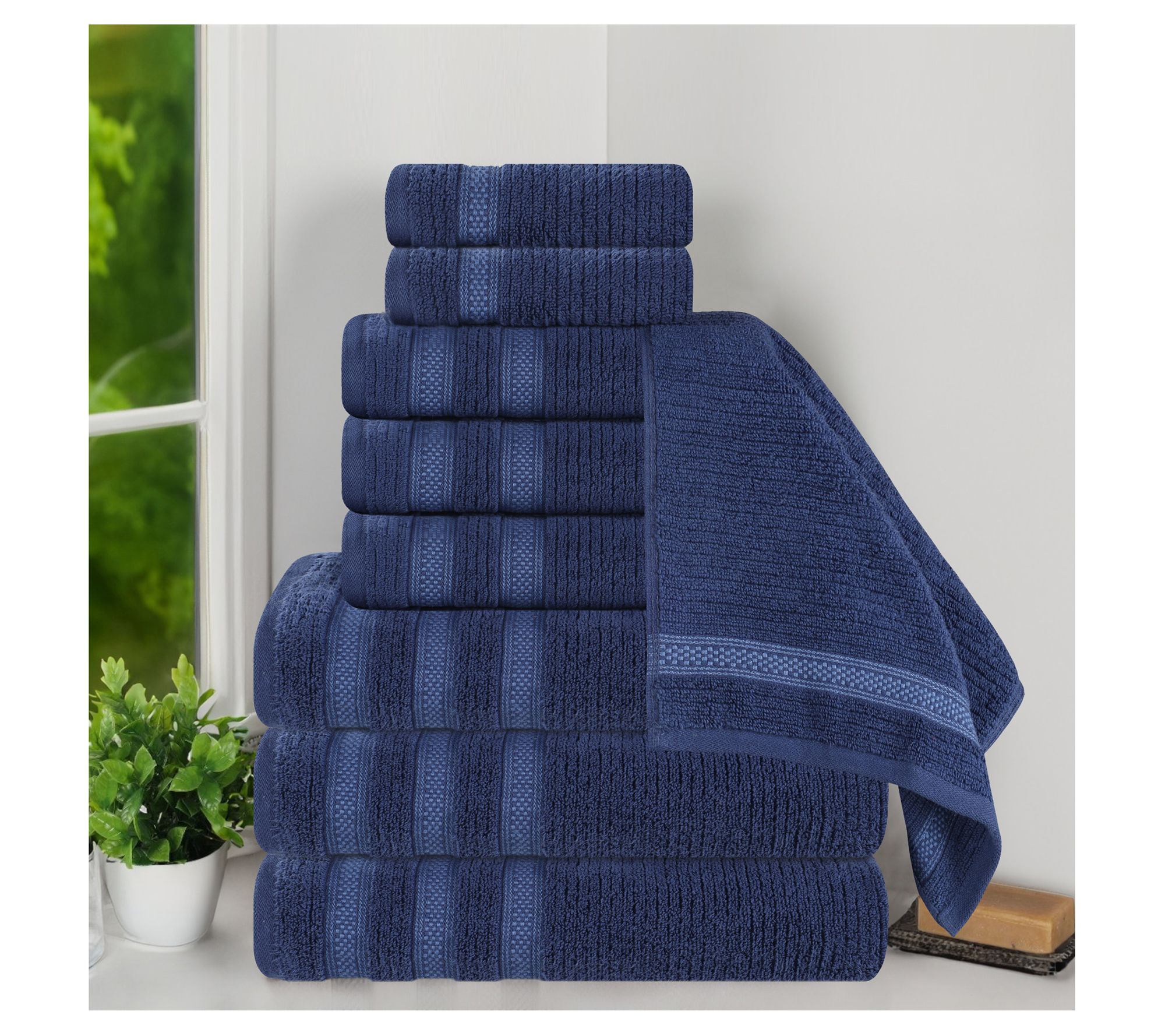 Superior 9pc Soft Zero Twist Cotton Ribbed Plush Towel Set