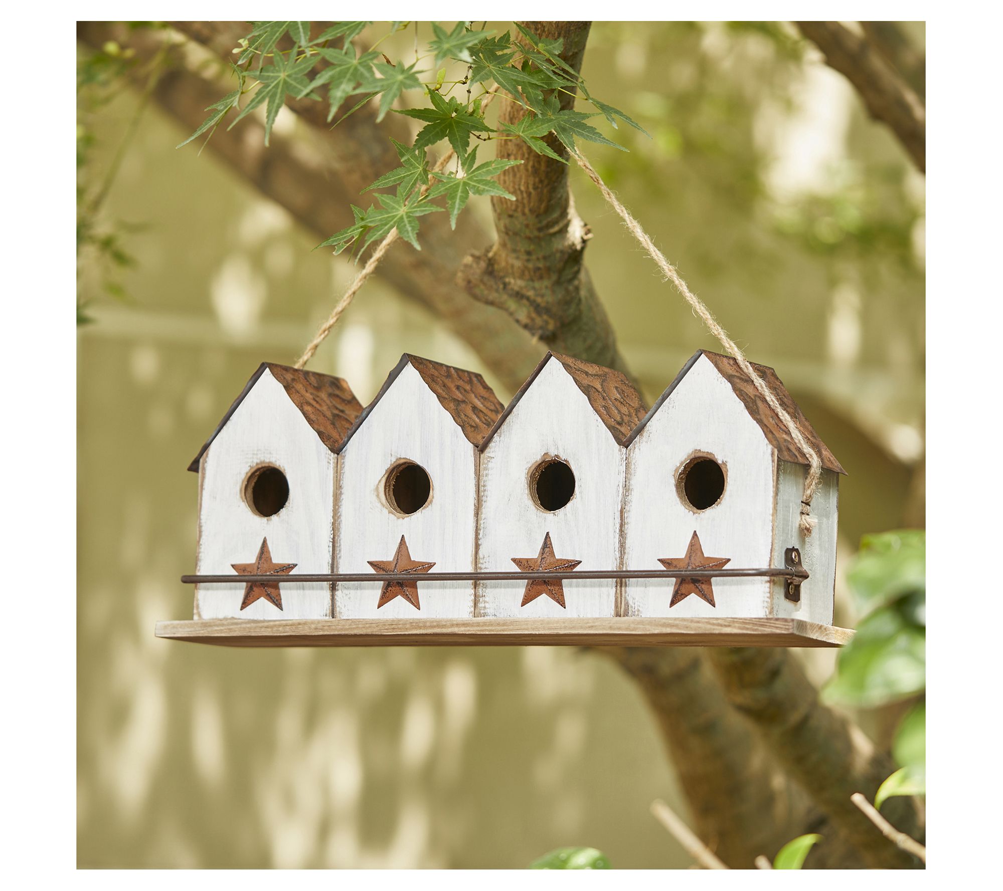 Glitzhome 17'' Wood 4 Room Villa Garden Birdhouse with Perch