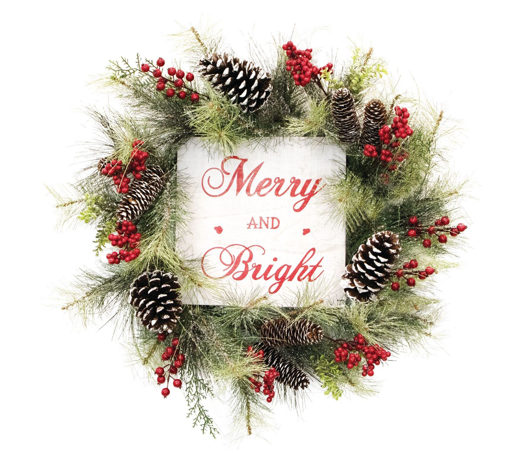 Fraser Hill Farm 26-Inch Frosted Wreath with Pinecones, Red Be