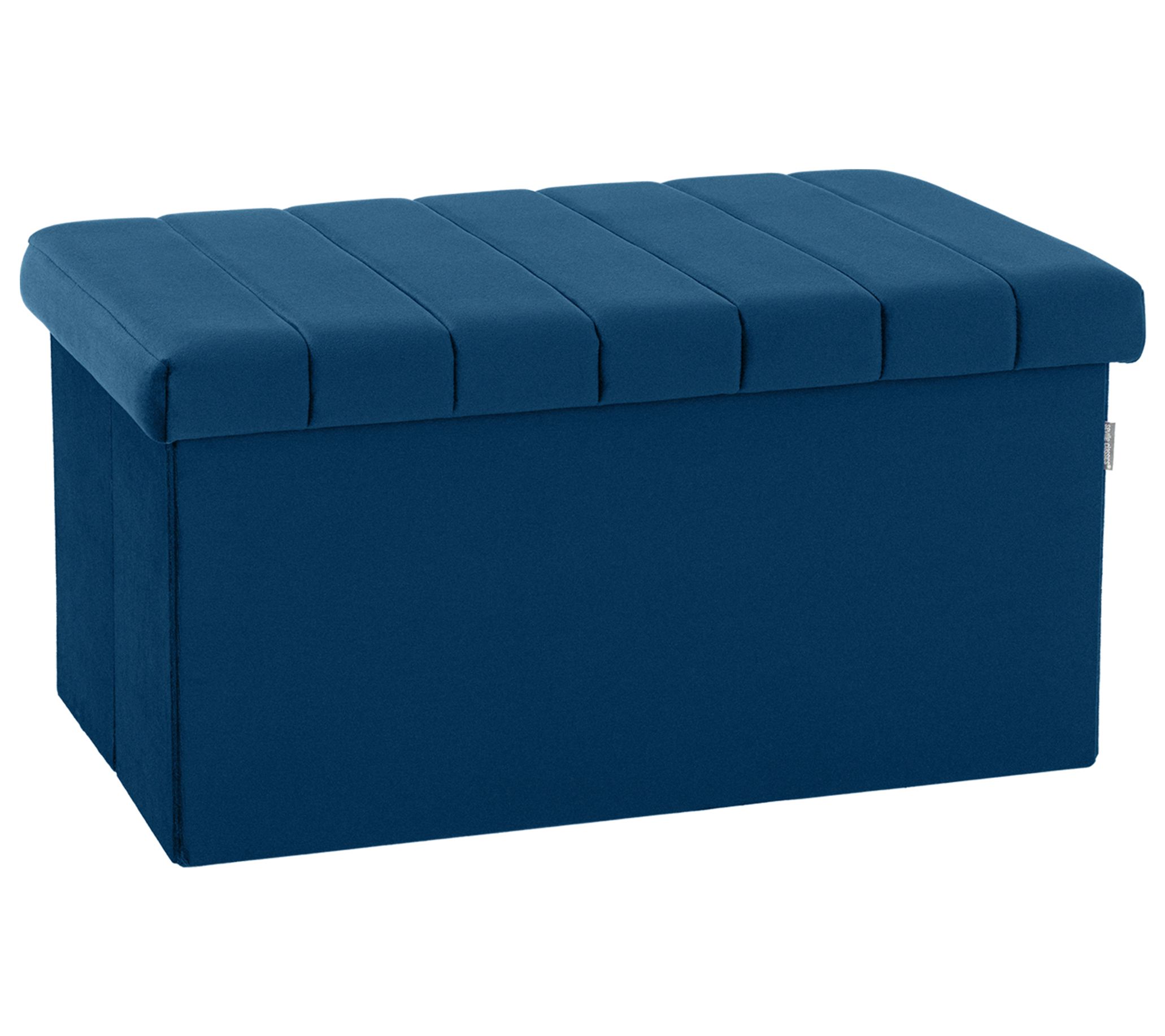 Seville Classics Blue Velvet Rectangle Storage Trunk Ottoman