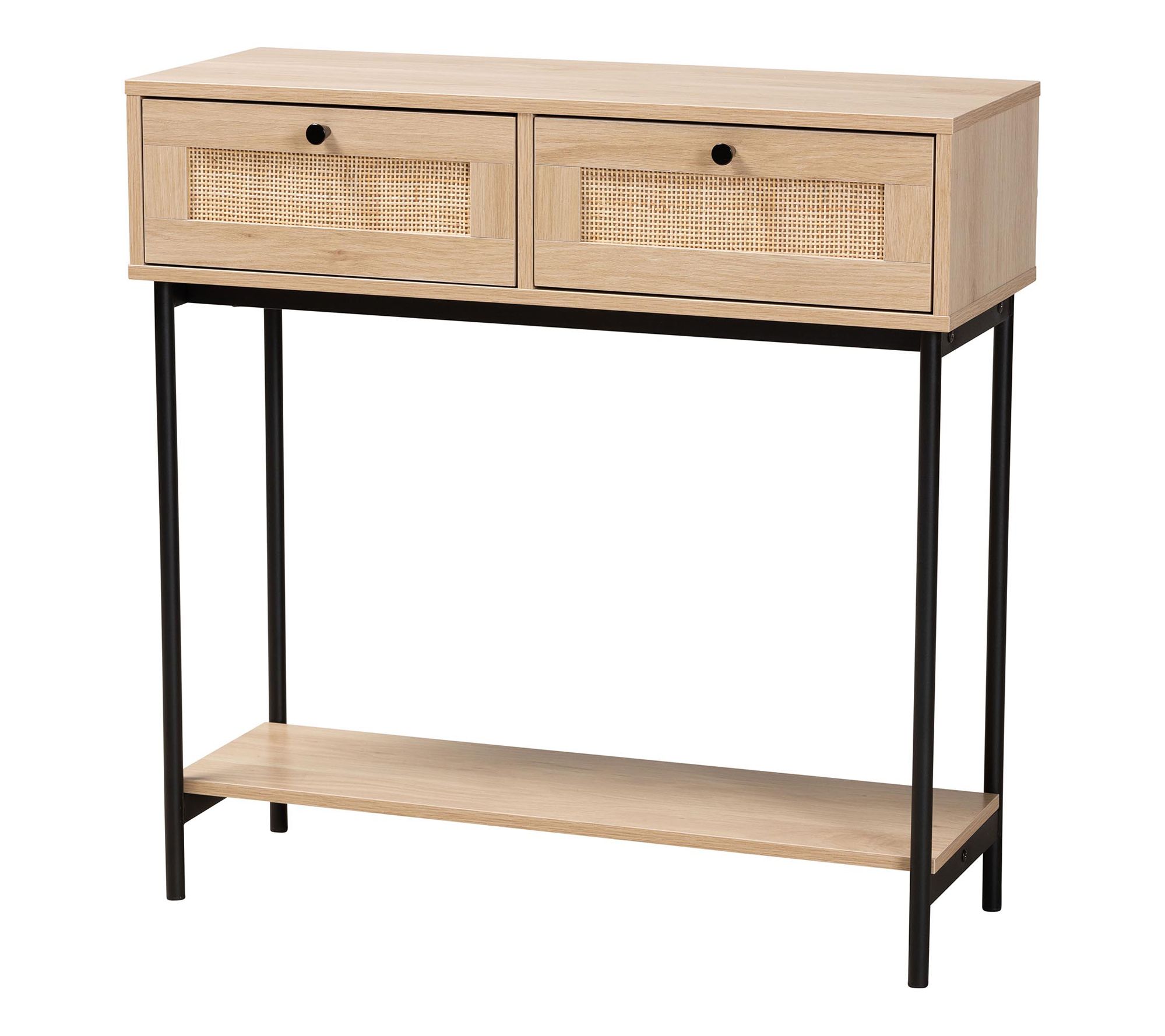 Baxton Studio S herwin Light Br own Woven Ratta n Console Table