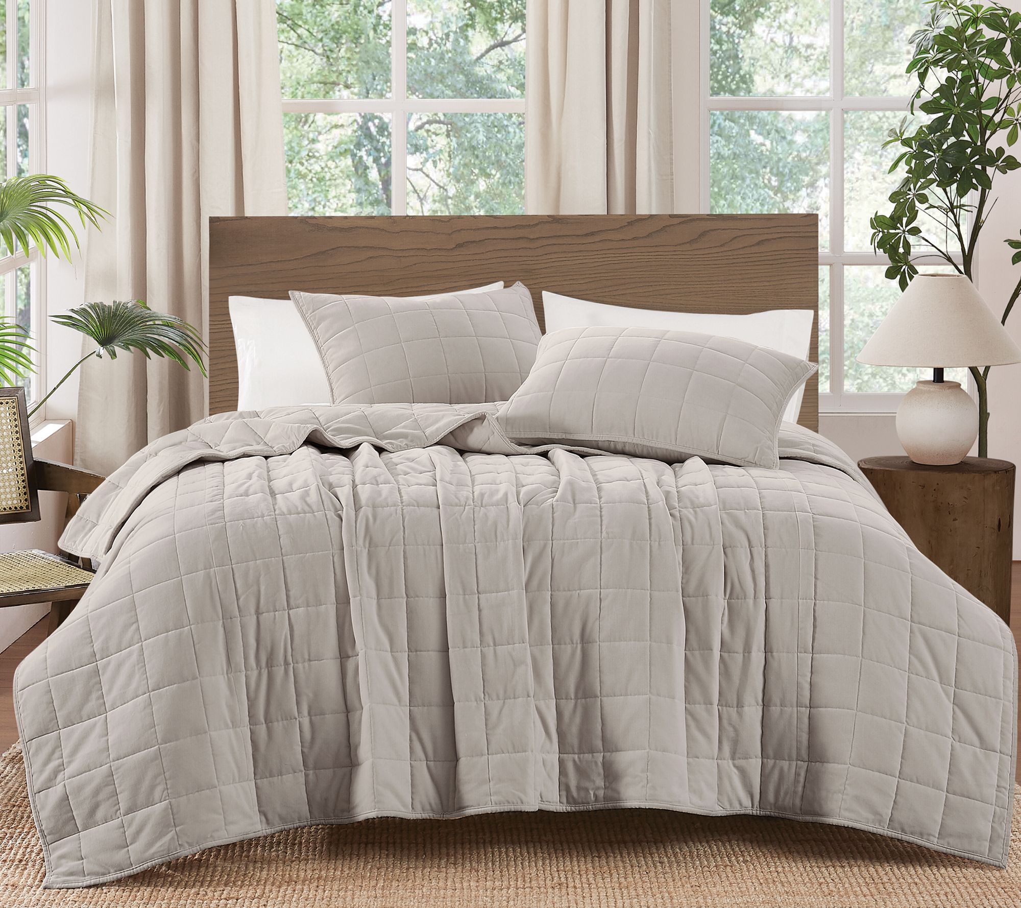 Brooklyn Loom Matte Cotton Velvet Box Stitch T/TXL Quilt Set