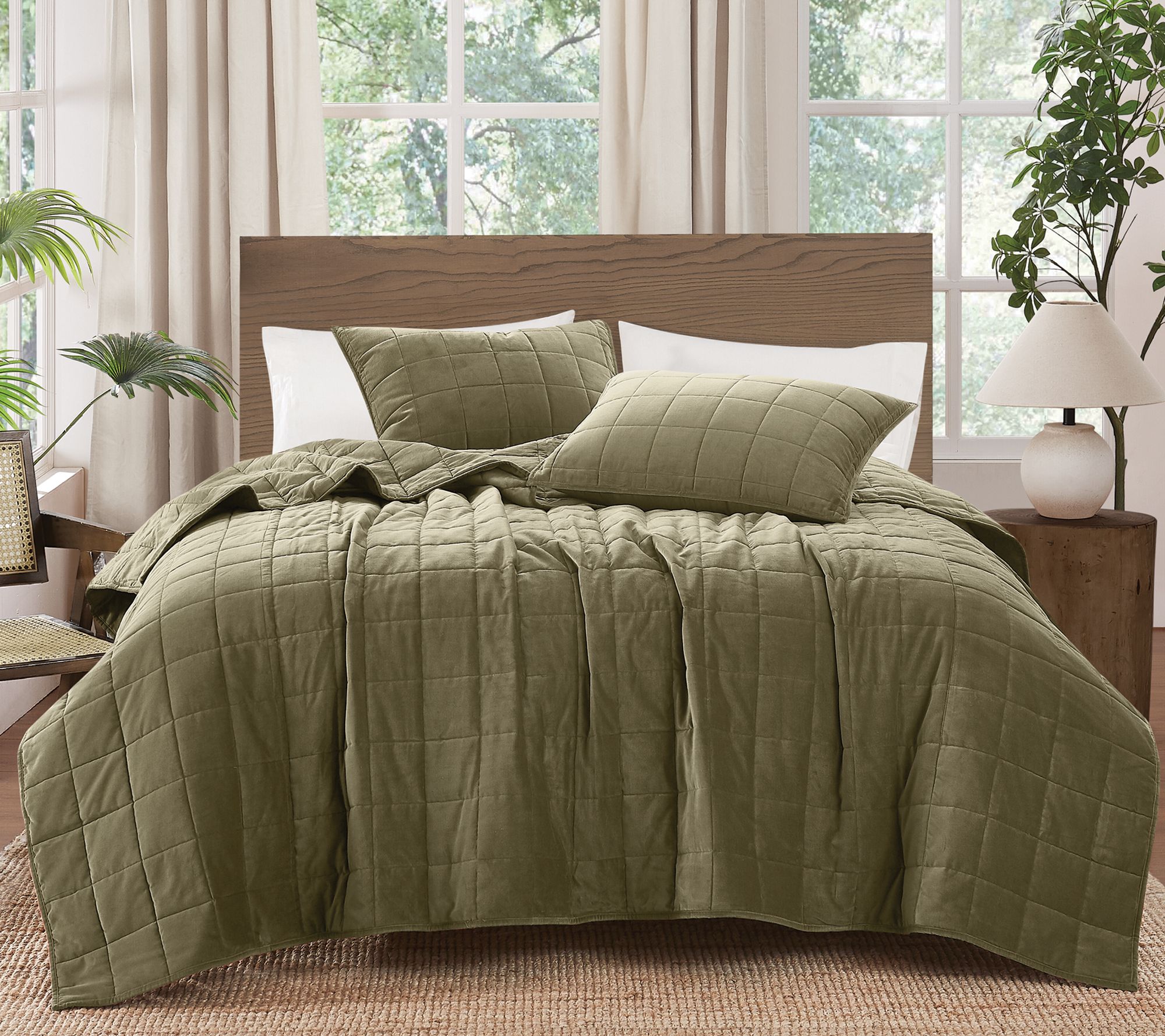 Brooklyn Loom Matte Cotton Velvet Box Stitch T/TXL Quilt Set