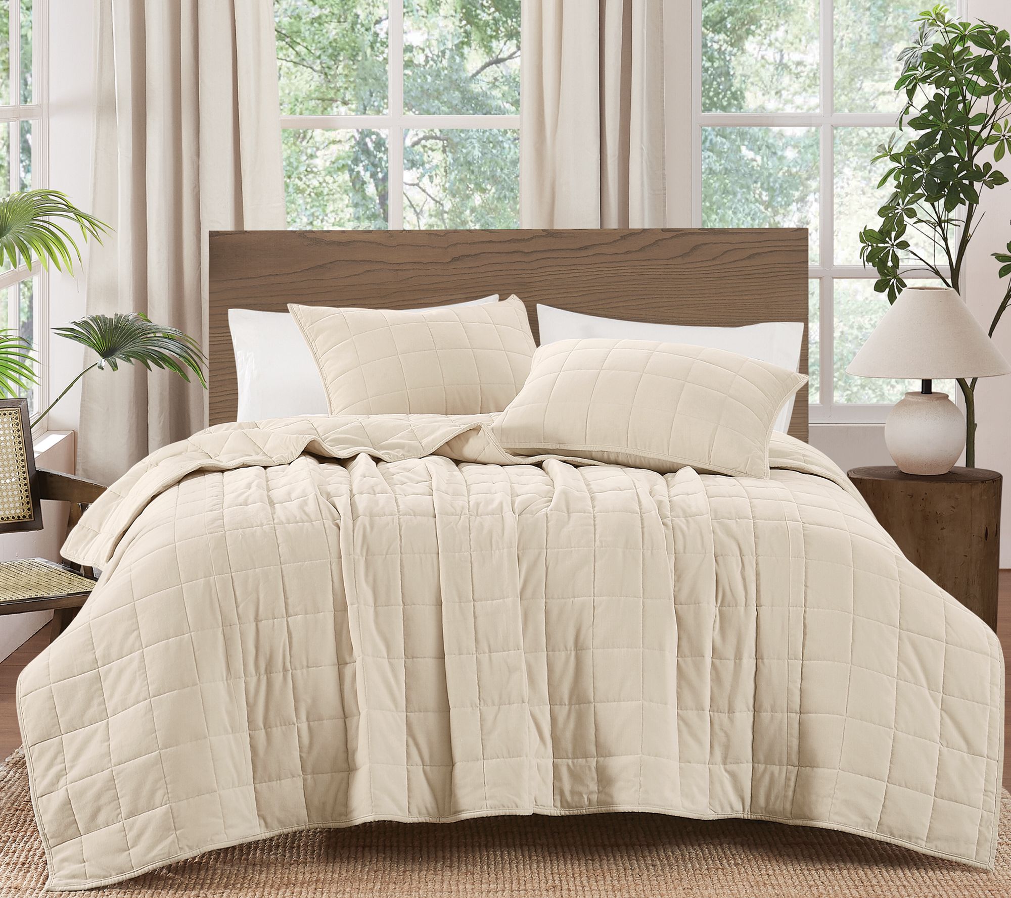 Brooklyn Loom Matte Cotton Velvet Box Stitch T/TXL Quilt Set