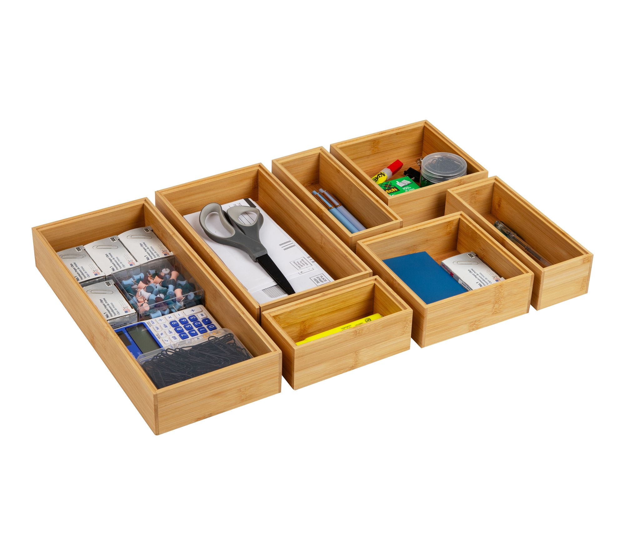 Mind Reader 7-Piece Bamboo Drawer Organizer Set, Brown
