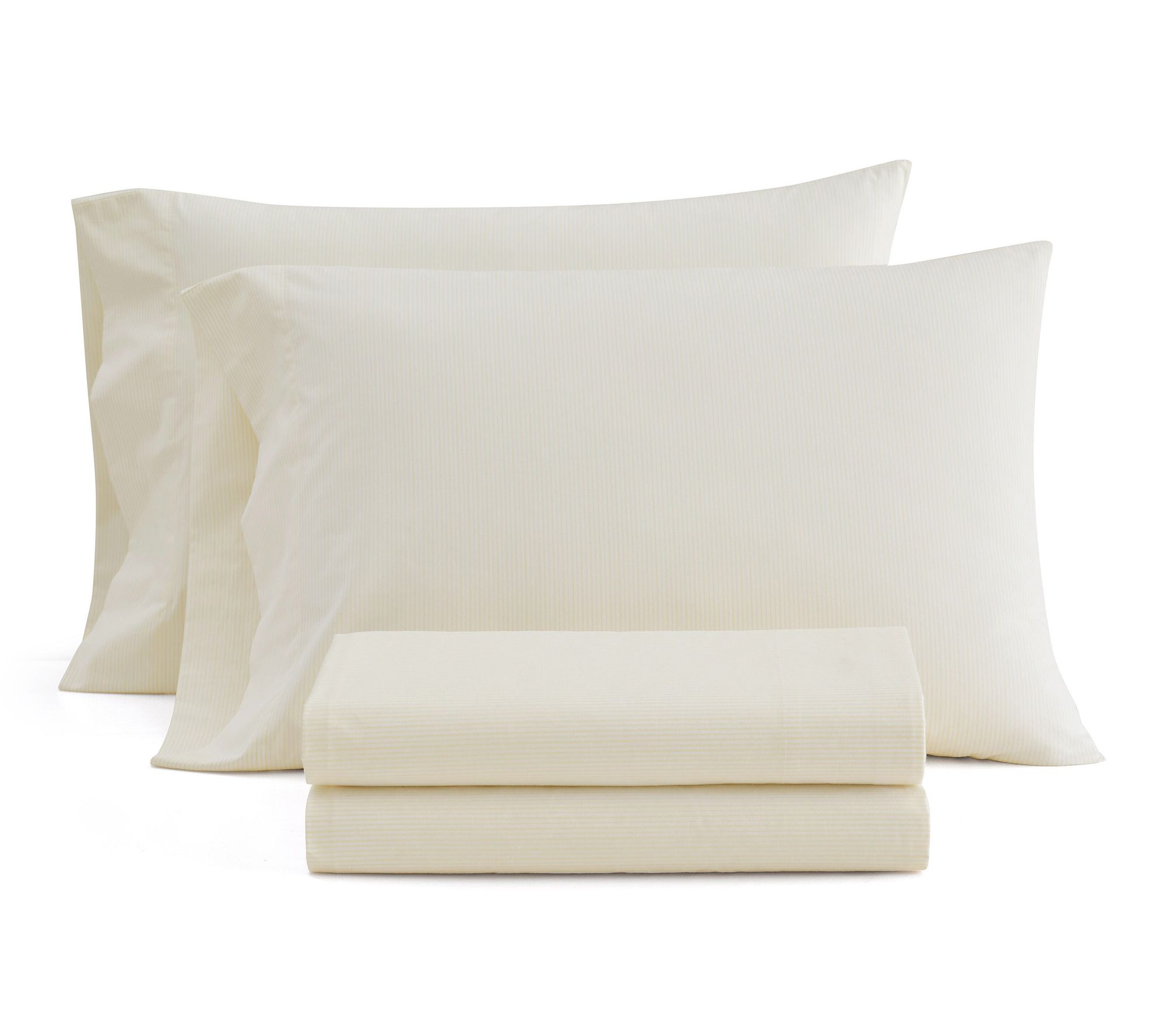 Martha Stewart Stripe White/Buttercup Cotton Queen Sheet Set