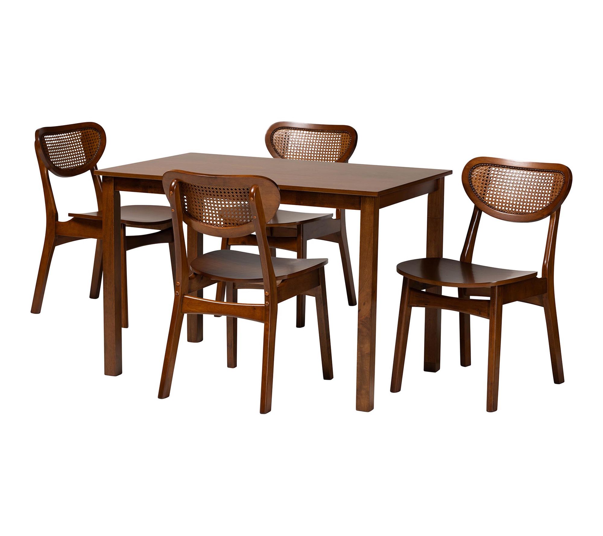 Baxton Studio Jeriah Brown Wood and Rattan 5-Piece Dining Set