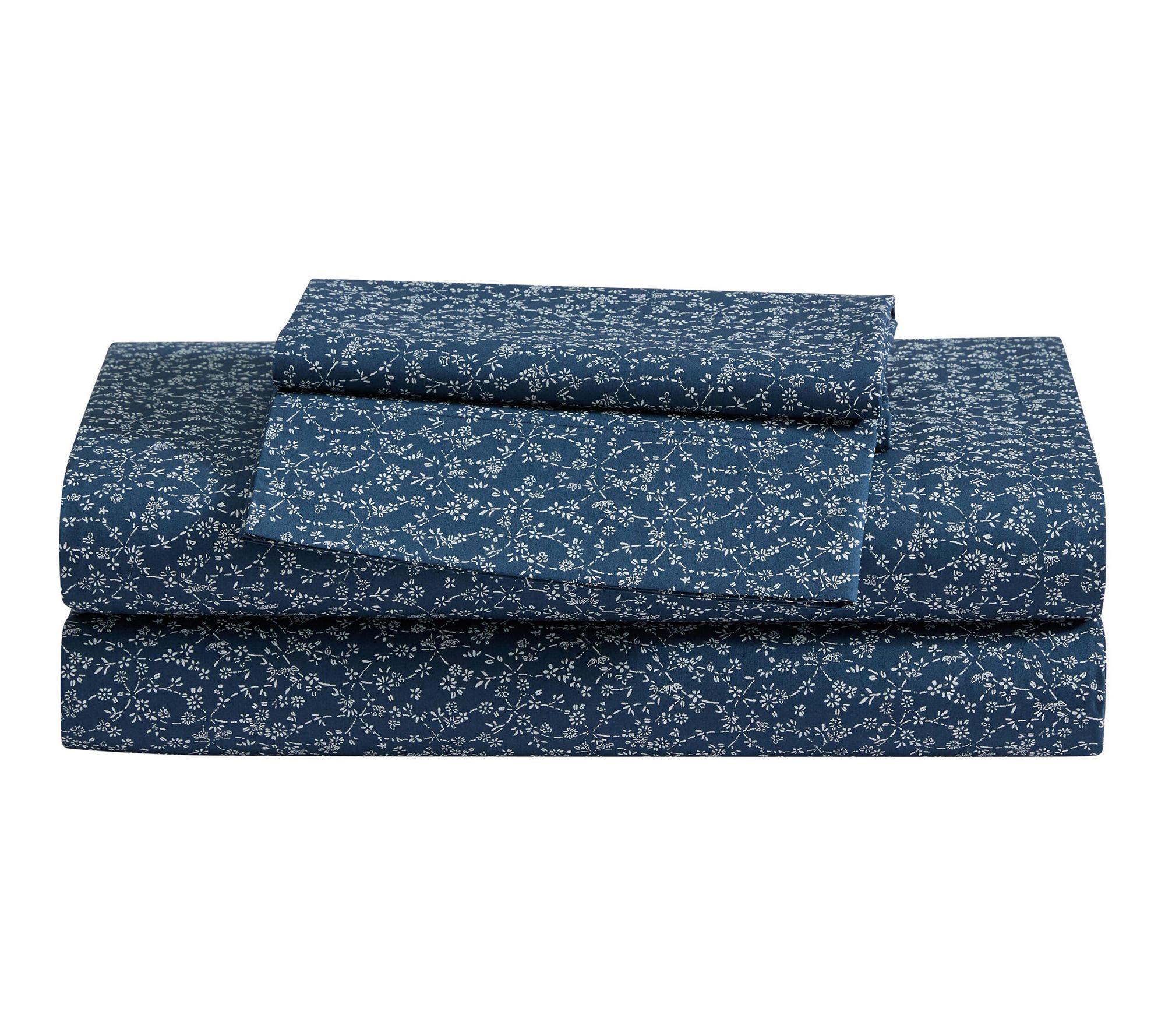 Eddie Bauer Petite Floral Blue Indigo Cotton Queen Sheet Set