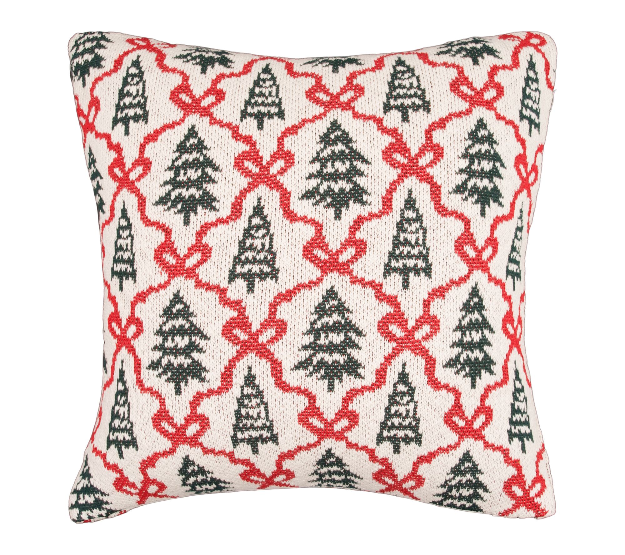 Trees And Ribbon Bows Christmas Throw Pillow  by Valerie