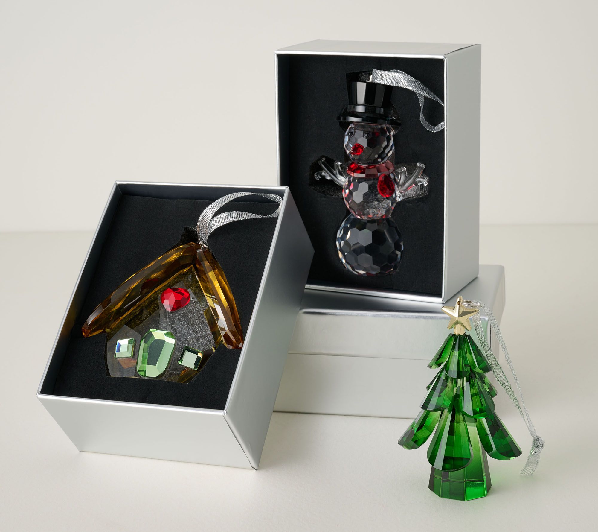 Set of 3 Faceted Glass Classic Ornaments by Valerie