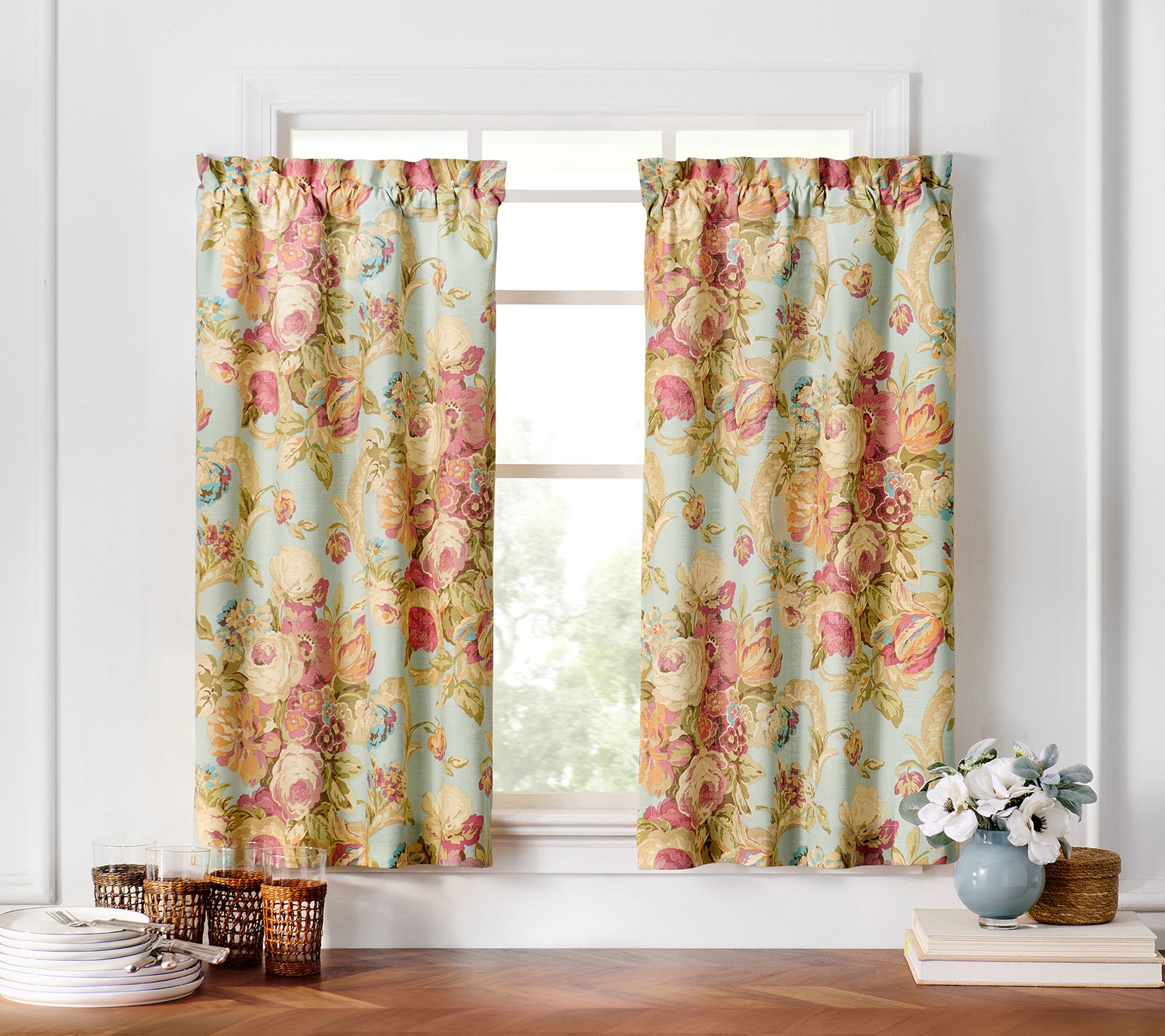 Waverly Spring Bling Curtain Tiered Panel 100% Cotton 52"X36"