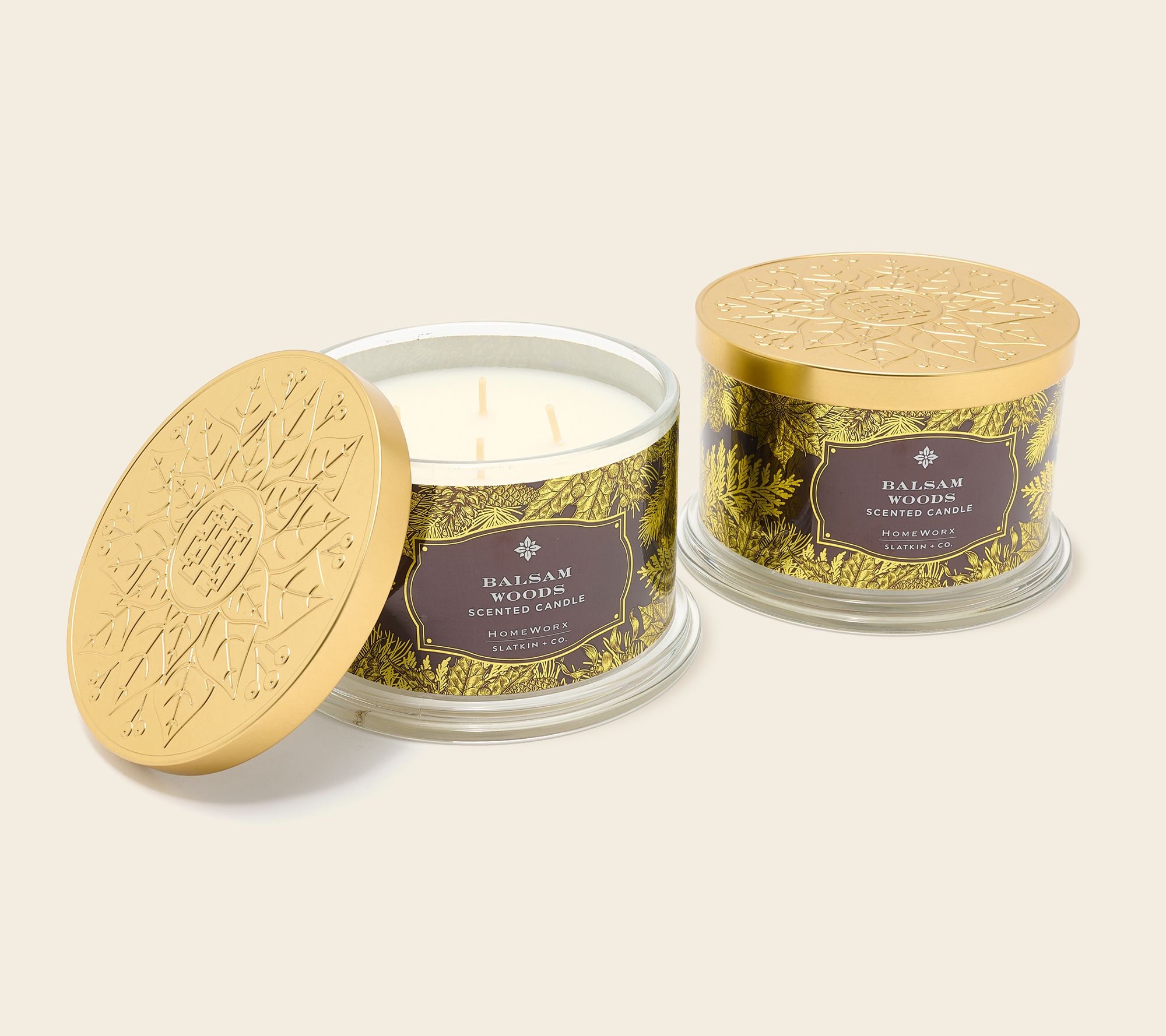 HomeWorx by Slatkin + Co. S/2 18oz Balsam Woods Candles Auto-Delivery