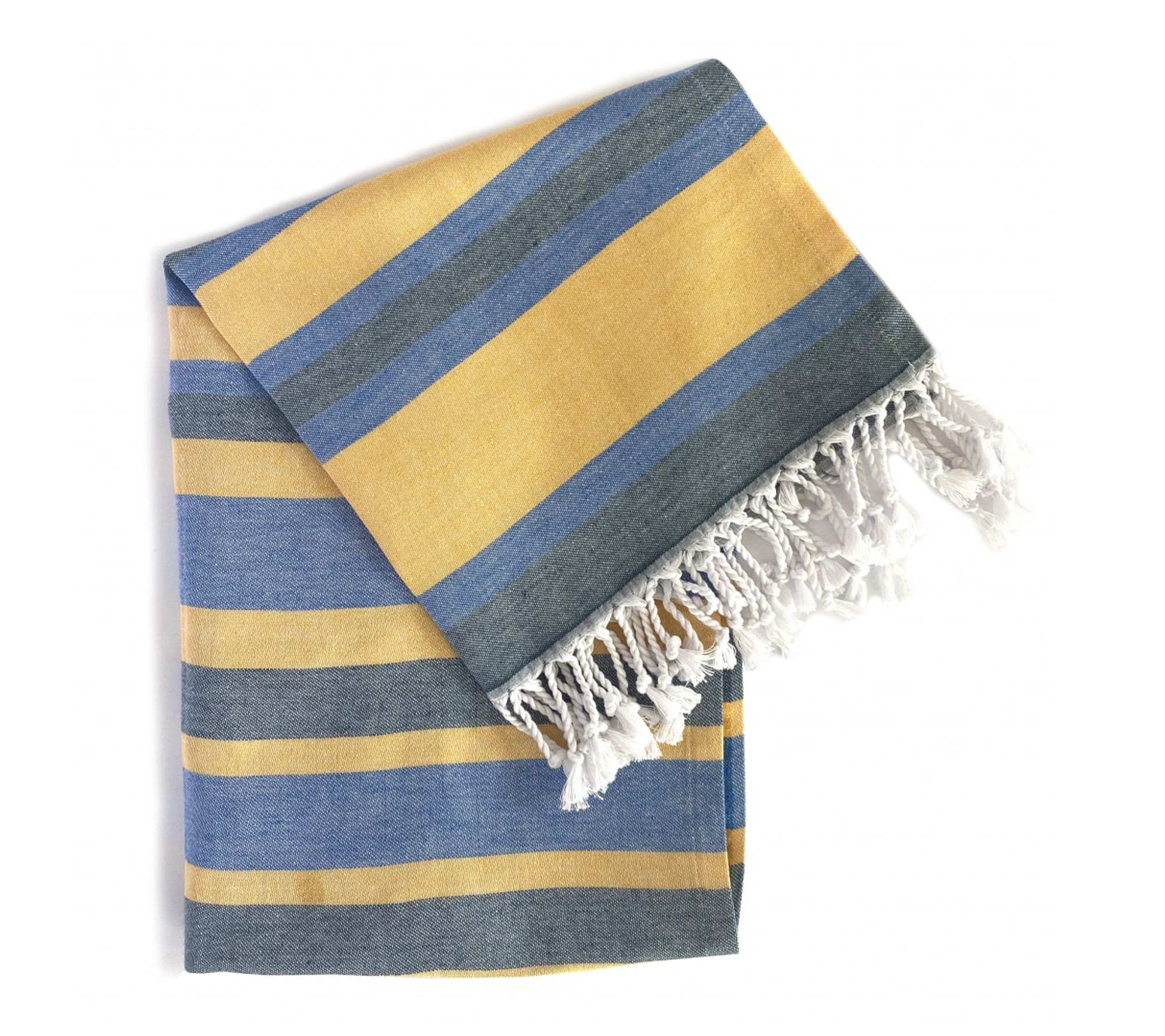 HomeRoots Denim Blue & Yellow Turkish Beach Blanket