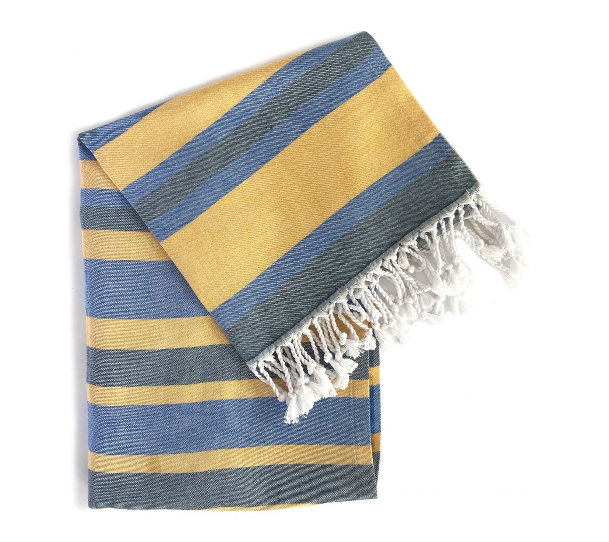 HomeRoots Denim Blue & Yellow Turkish Beach Blanket