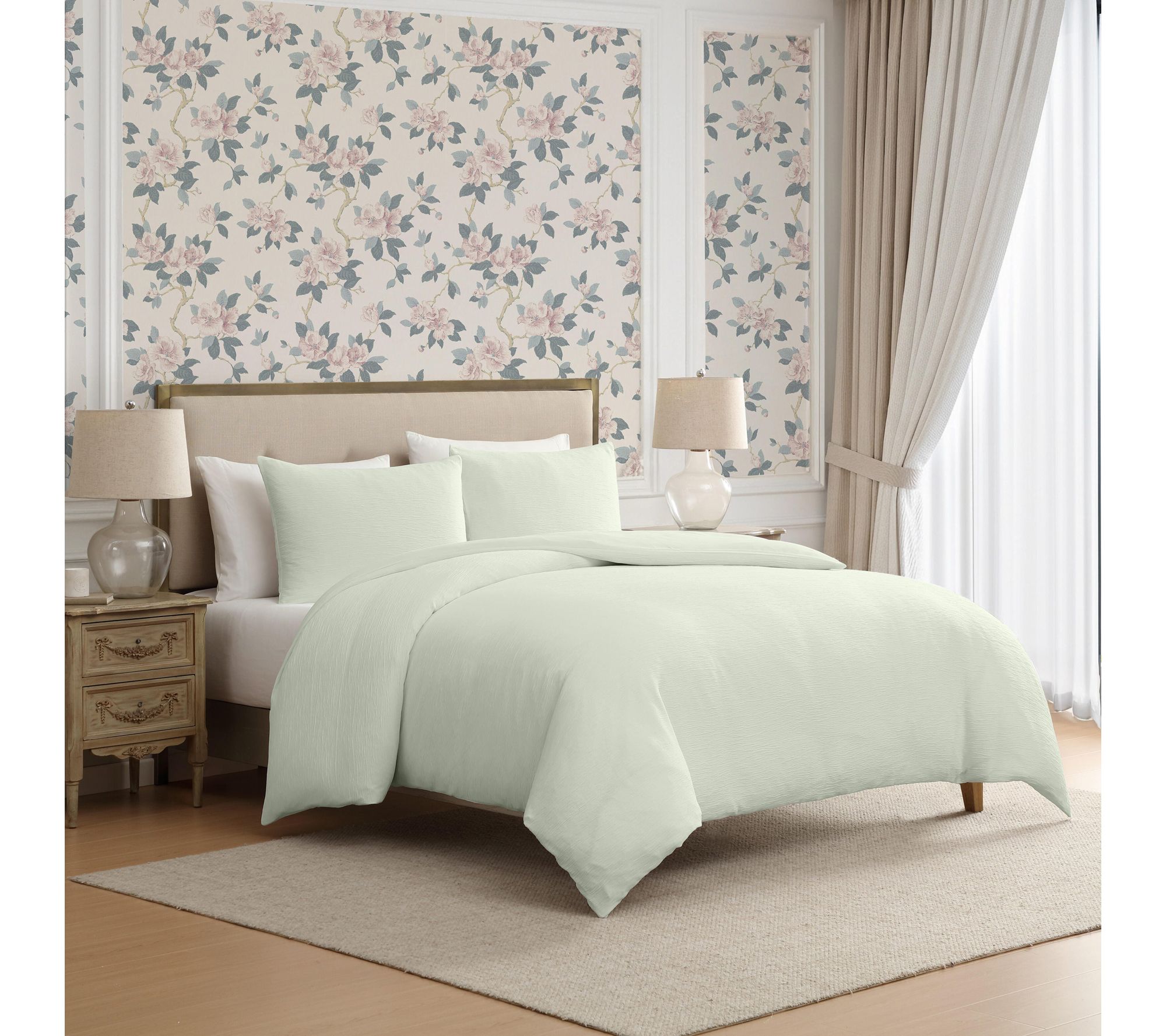 Laura Ashley Crinkle Green Woven Gauze King Duvet Set
