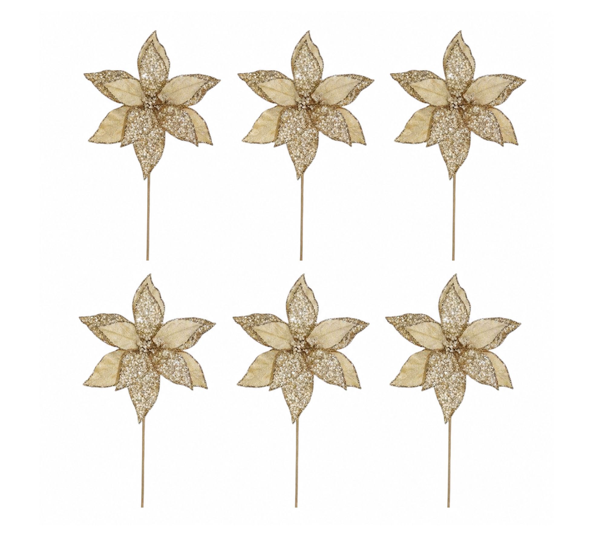 RC Home Decor-6 -Piece Gold Glitter Poinsettia Floral Picks