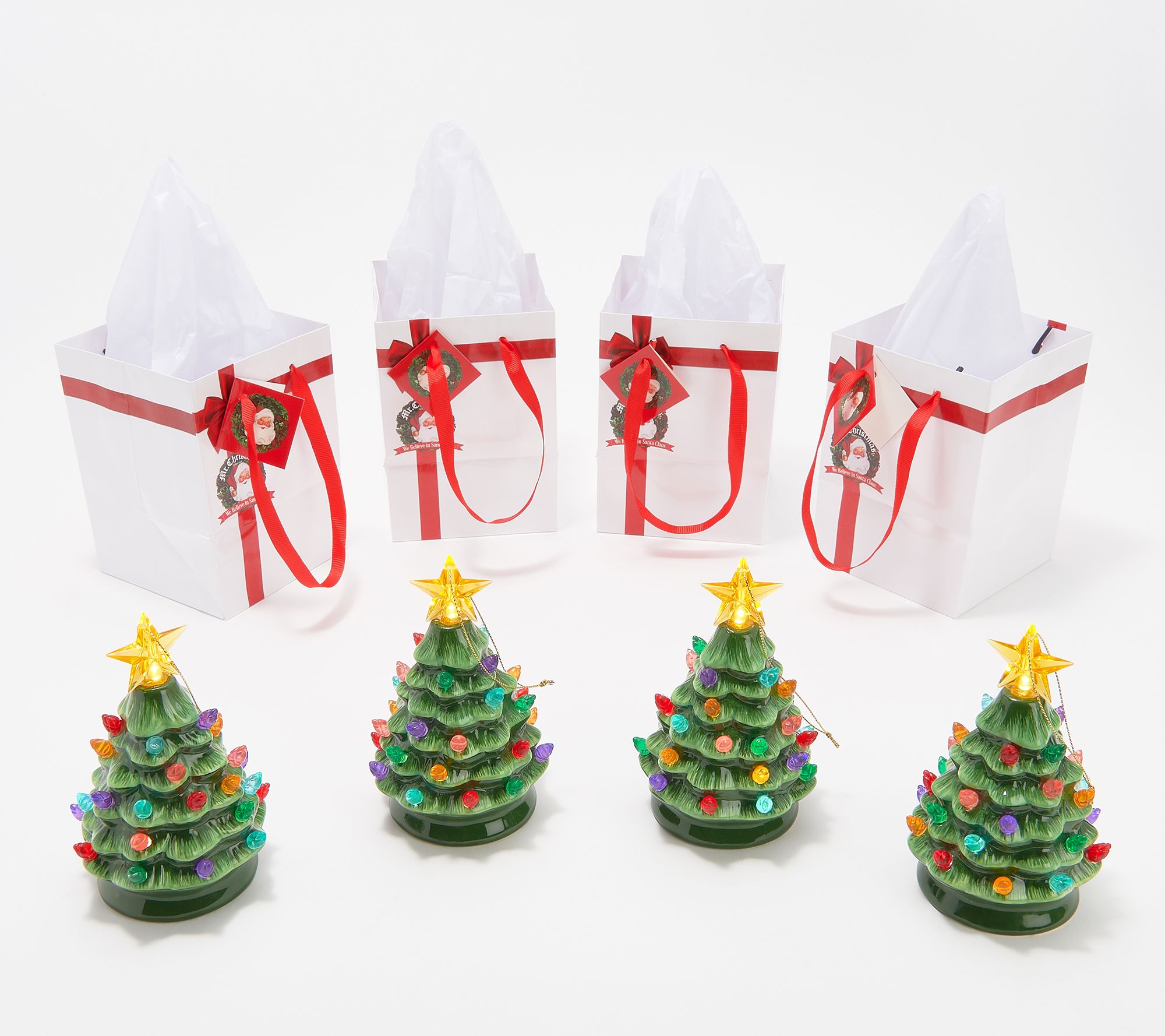 Mr. Christmas Set of 4 Lit Nostalgic Tree Ornaments with Gift Bags ...