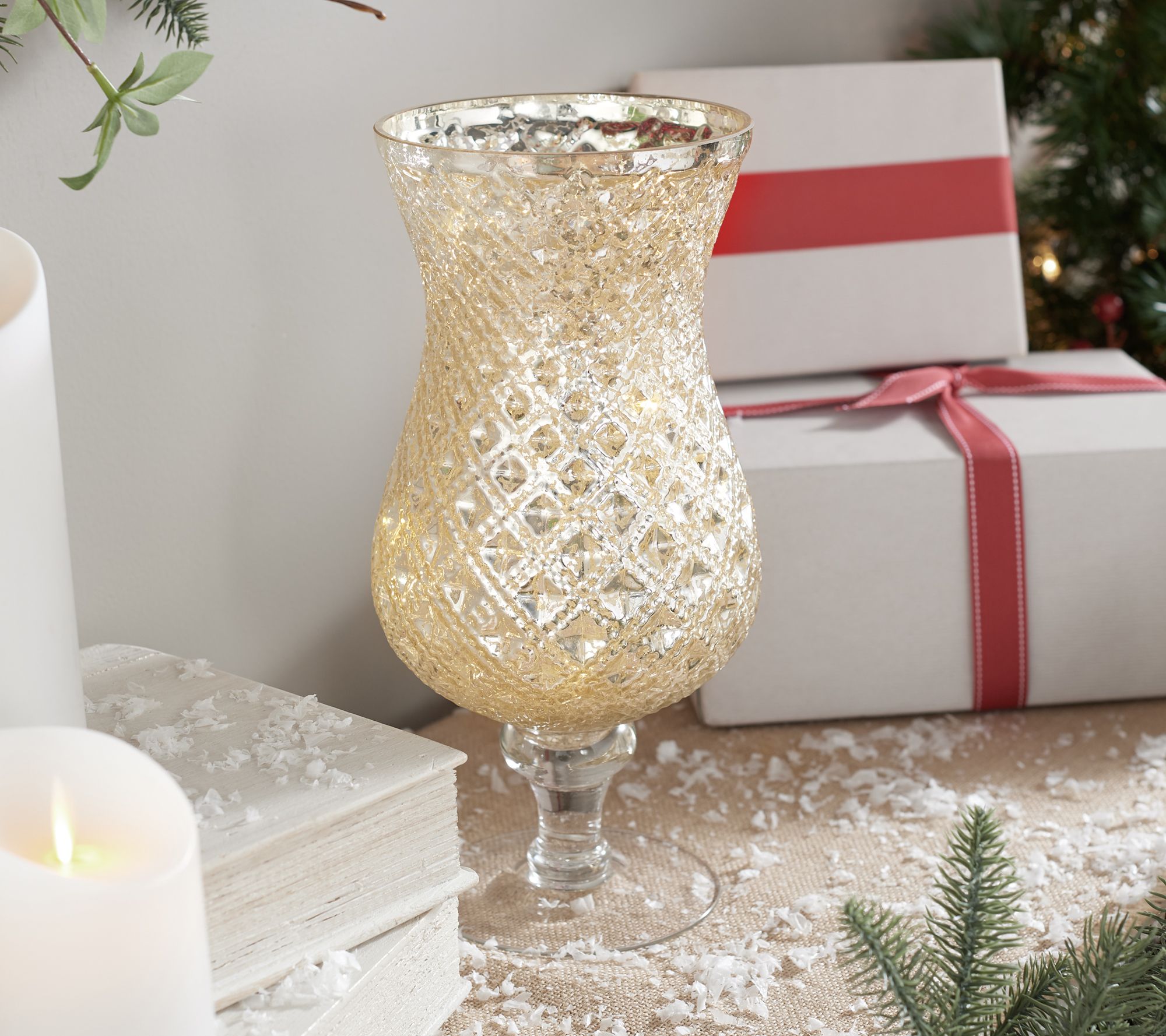 "As Is" 12" Illuminated Mercury Glass Hurricane by Valerie