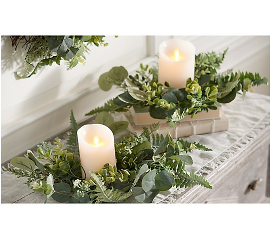 S/2 Fern and Eucalyptus Greenery Candle Rings by Valerie
